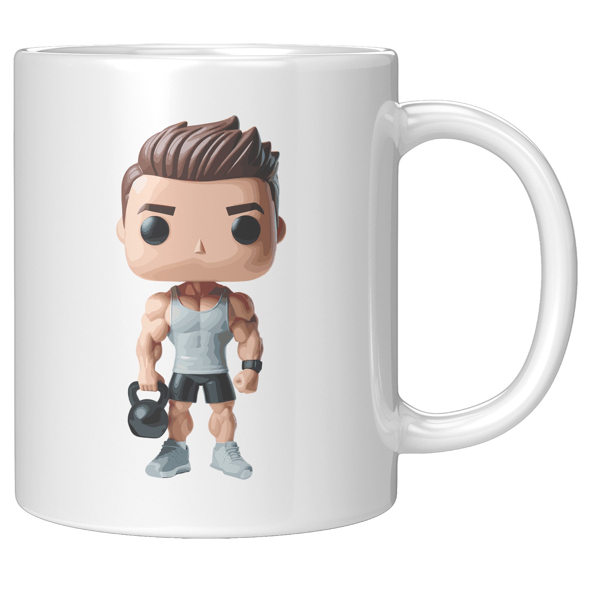"CrossFit Funko Pop Style Mug - Male Fitness Enthusiast Coffee Cup - Unique Gift for Gym Buffs - Fun Workout-Inspired Drinkware" - B