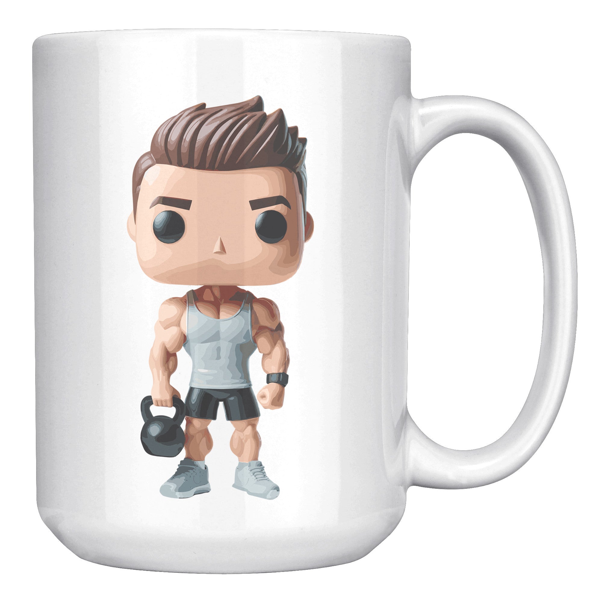 "CrossFit Funko Pop Style Mug - Male Fitness Enthusiast Coffee Cup - Unique Gift for Gym Buffs - Fun Workout-Inspired Drinkware" - B1