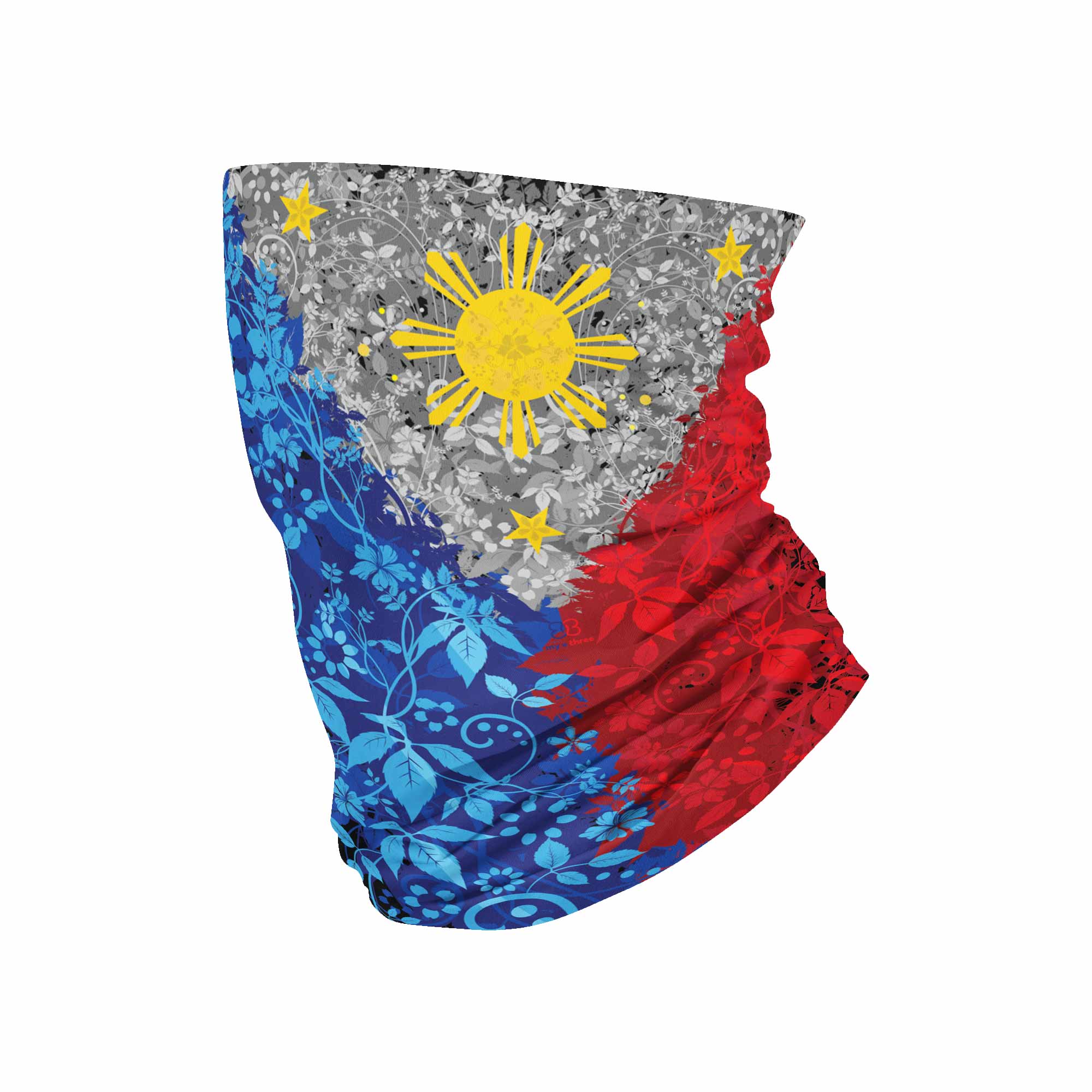 Floral Filipino Flag Neck Gaiter HEMMEDNeck Gaiter - My E Three