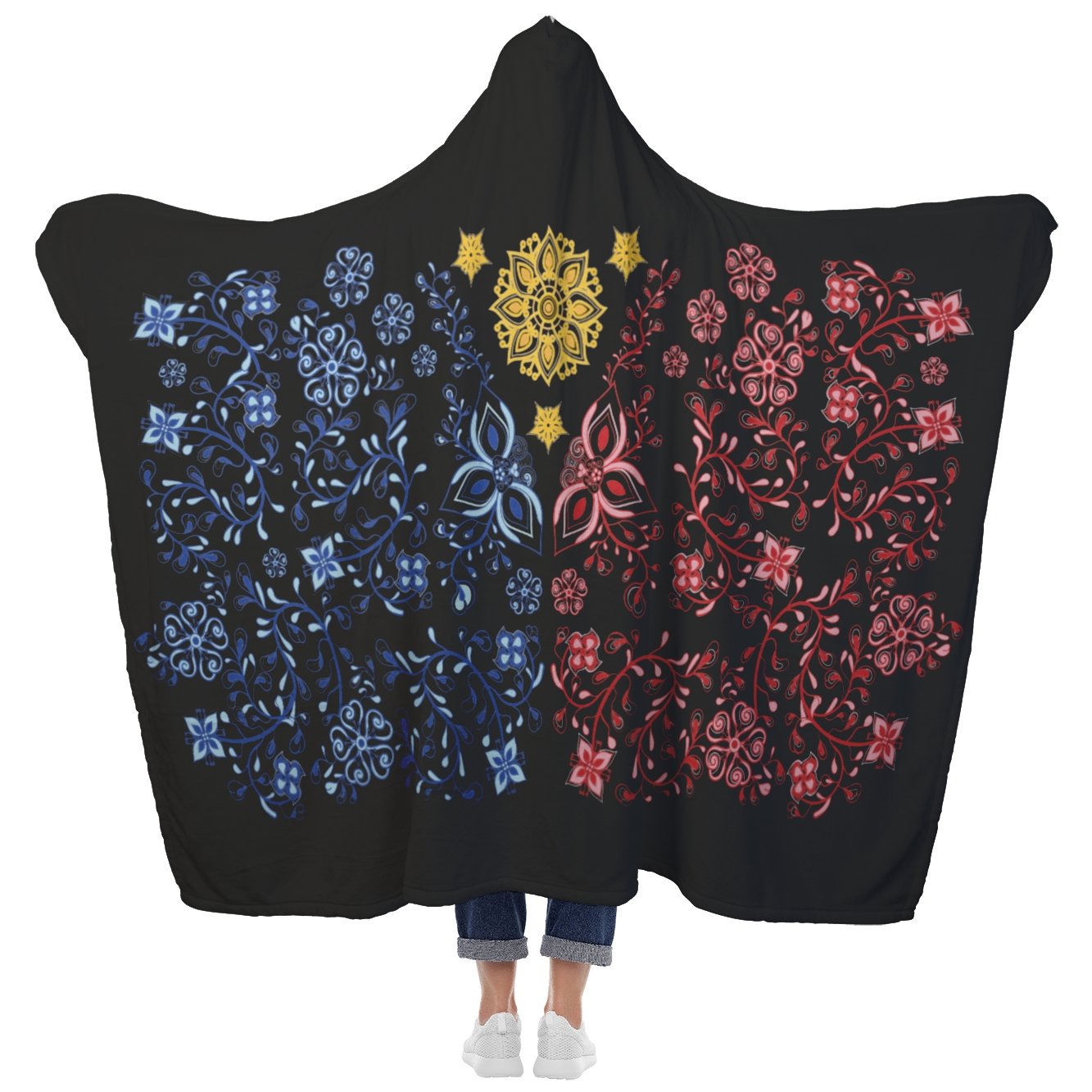 La Pinay Philippines floral design Black - Hooded BlanketHooded Blanket - My E Three