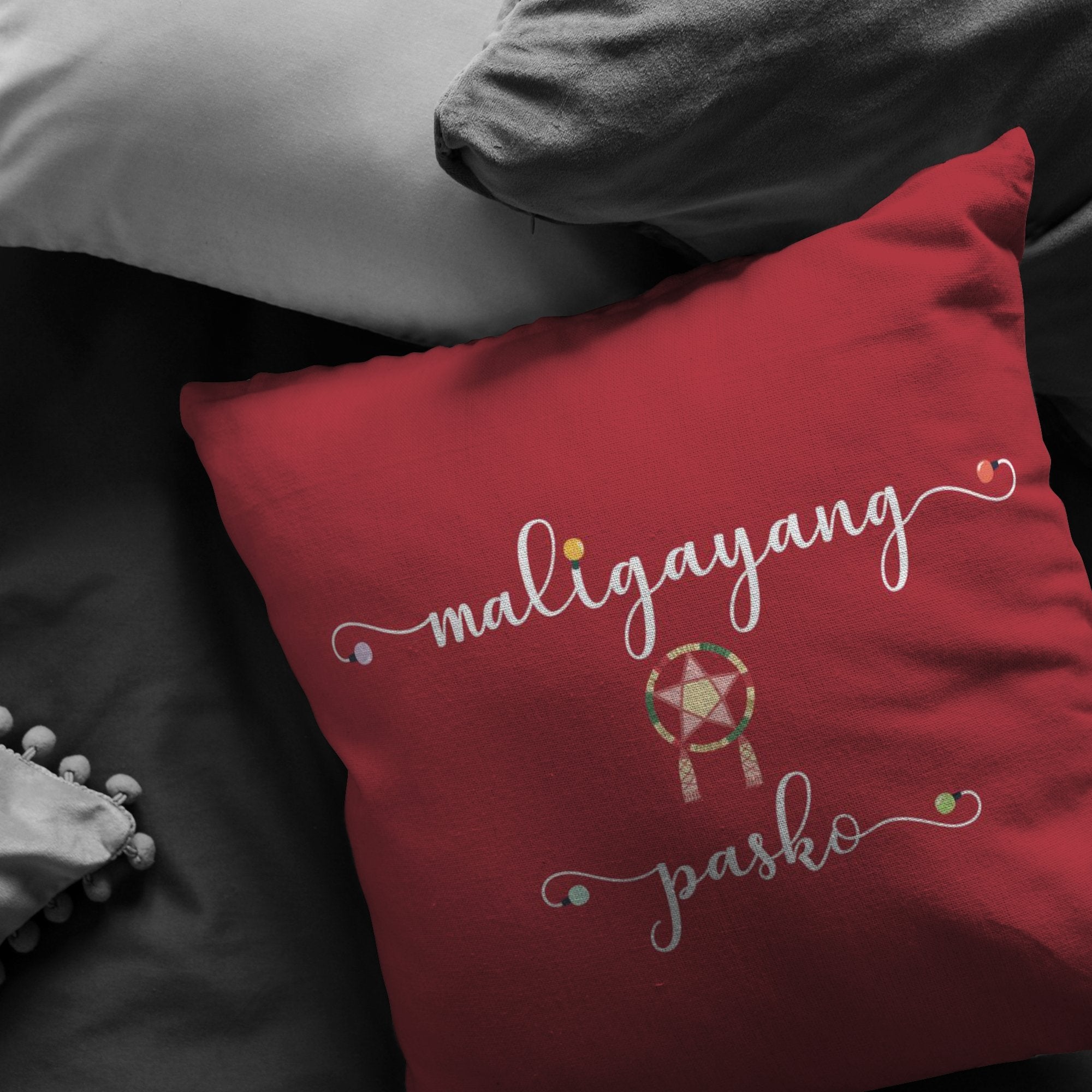 Maligayang Pasko Red broadcloth pillowPillows Multi - My E Three