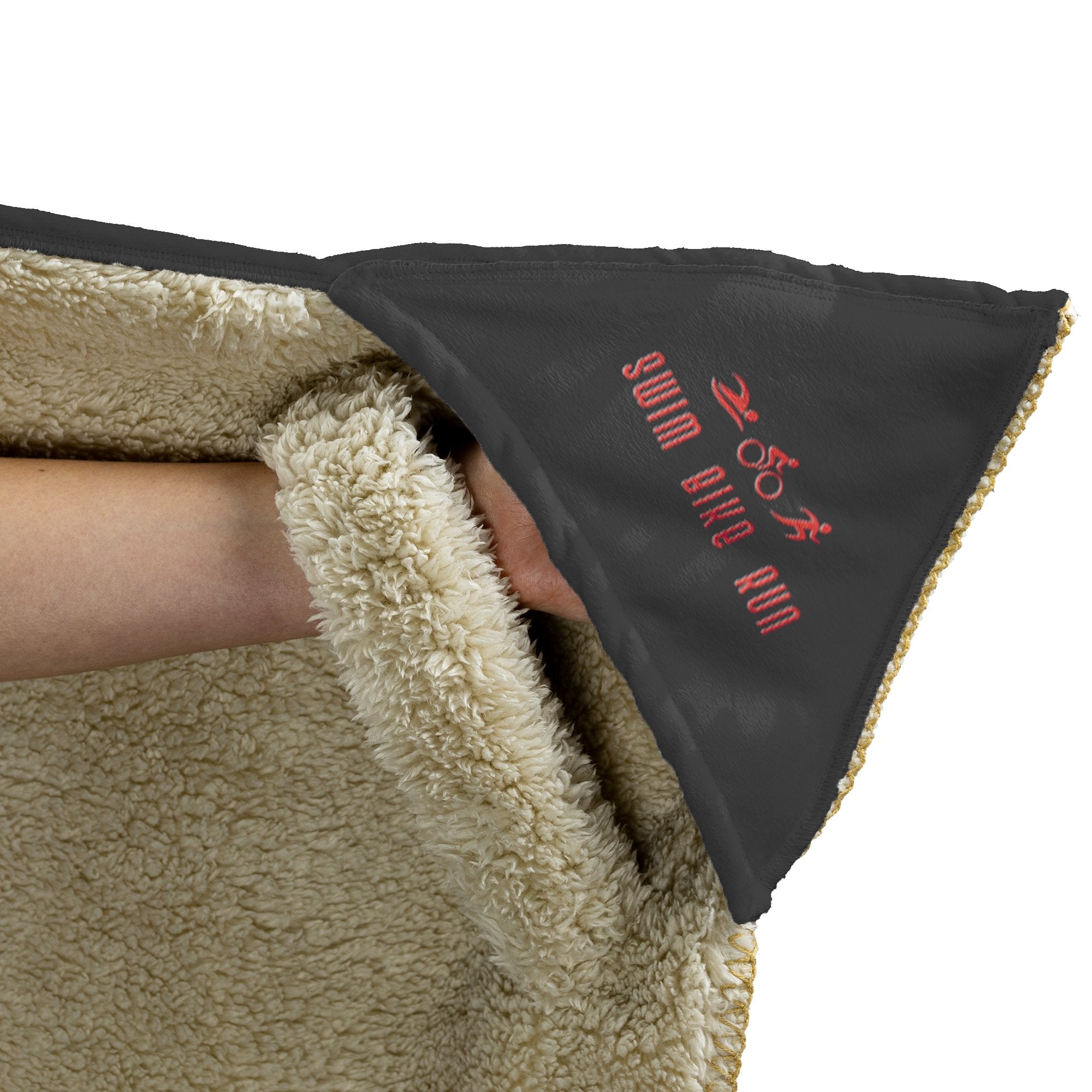 Traithlon Swim Bike Run Black with Red - Hooded BlanketHooded Blanket - My E Three
