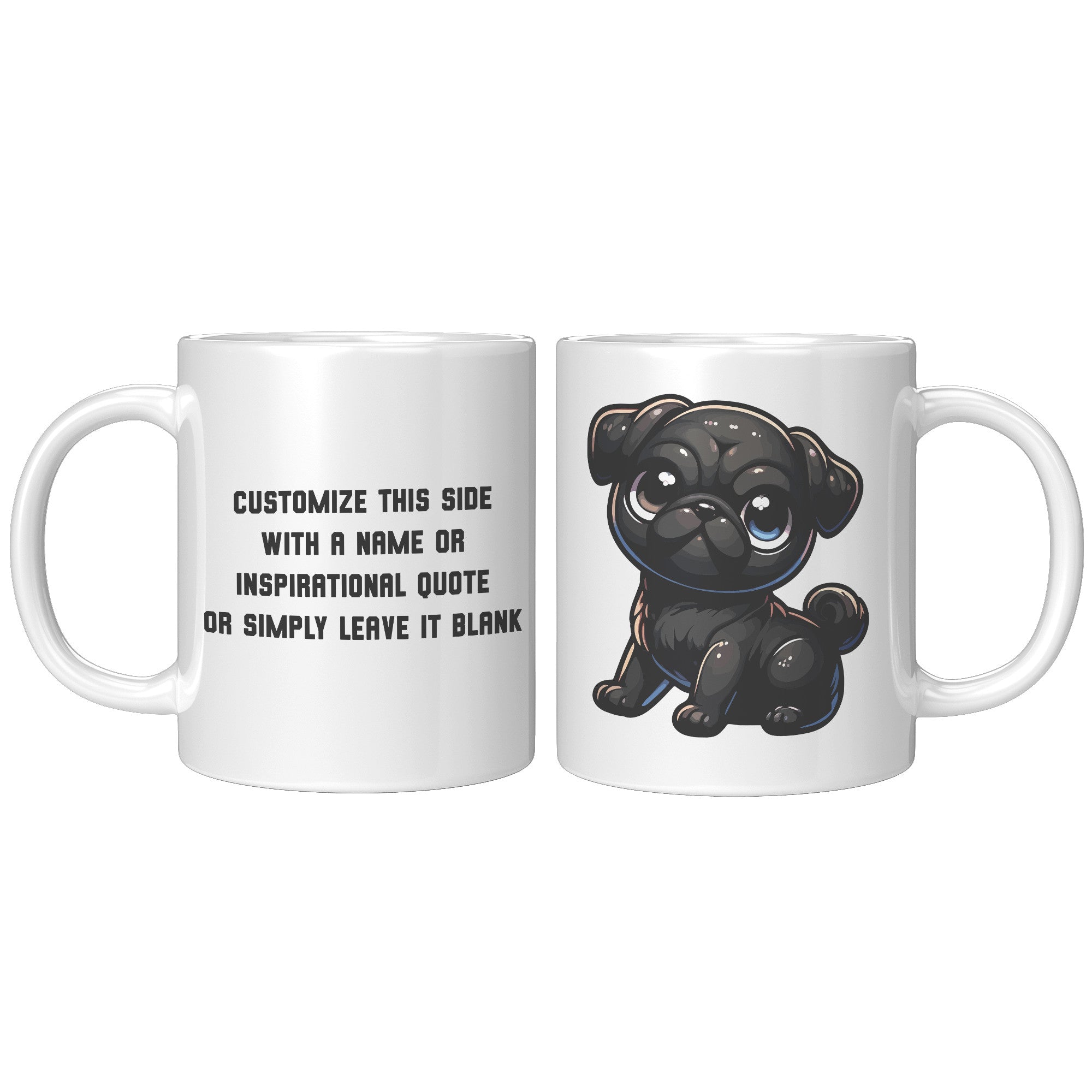 11oz Adorable Pug Cartoon Coffee Mug - Pug Lover Coffee Mug - Perfect Gift for Pug Owners - Cute Wrinkly Dog Coffee Mug" - W