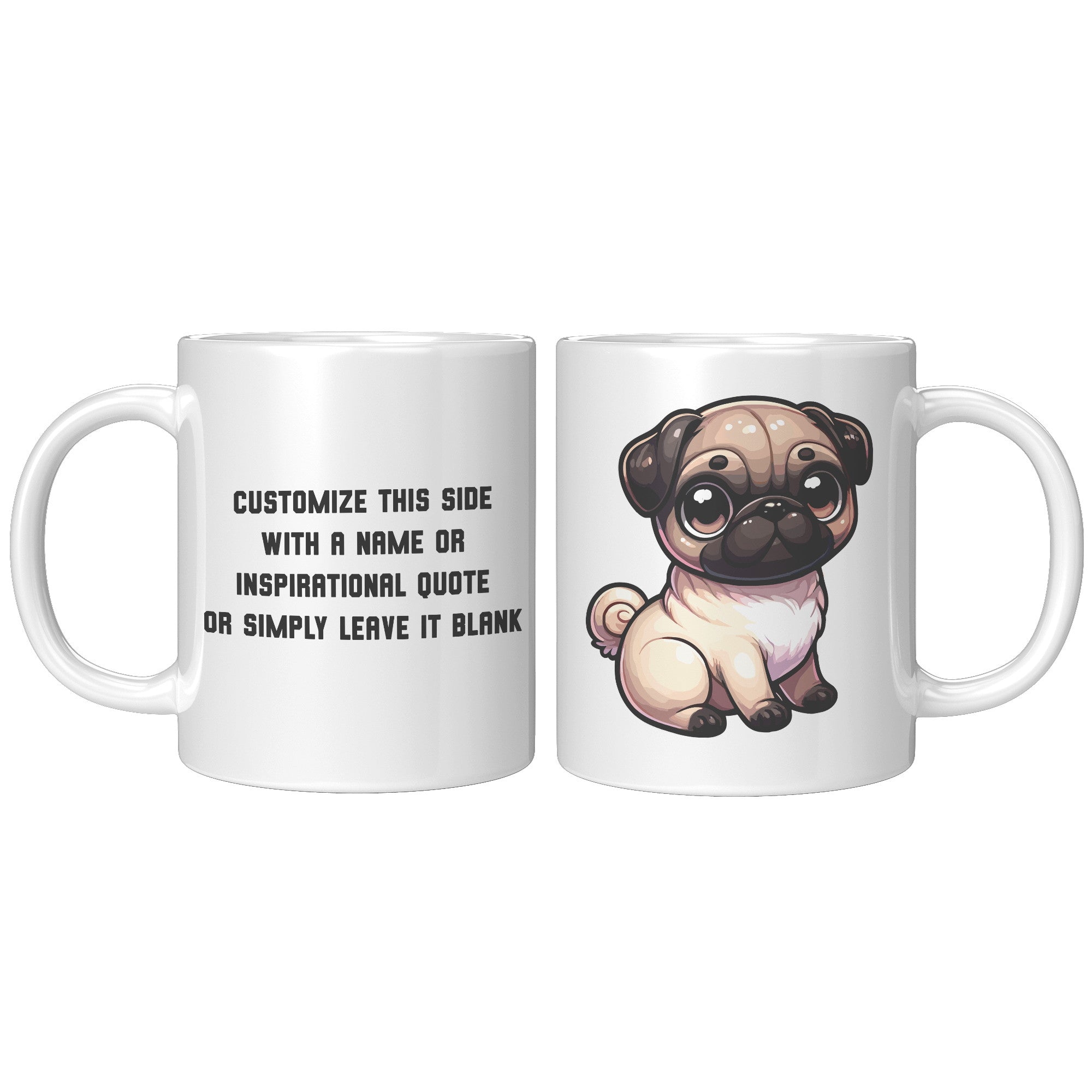 11oz Adorable Pug Cartoon Coffee Mug - Pug Lover Coffee Mug - Perfect Gift for Pug Owners - Cute Wrinkly Dog Coffee Mug" - X