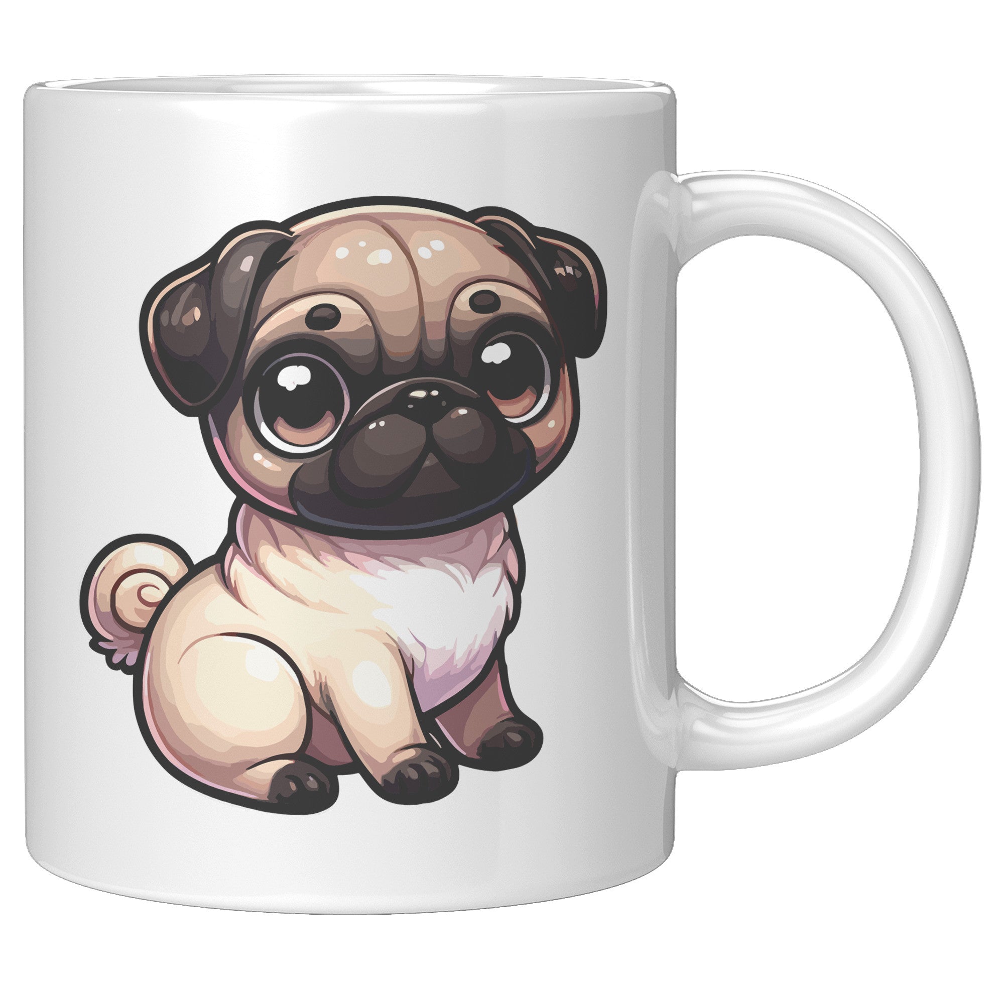 11oz Adorable Pug Cartoon Coffee Mug - Pug Lover Coffee Mug - Perfect Gift for Pug Owners - Cute Wrinkly Dog Coffee Mug" - X