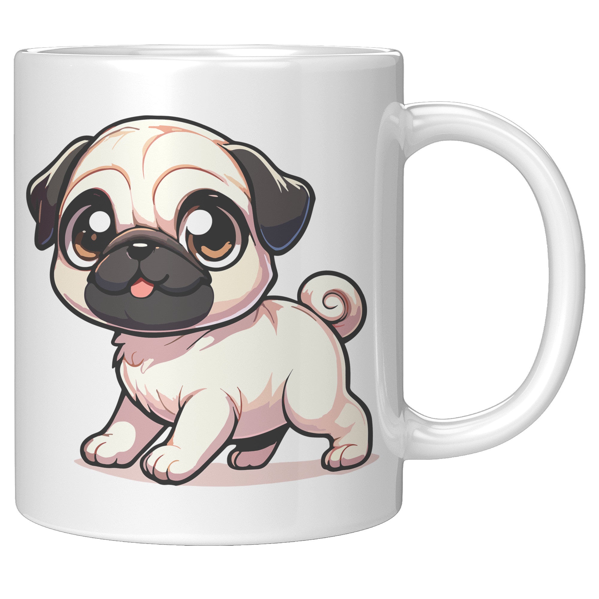 11oz Adorable Pug Cartoon Coffee Mug - Pug Lover Coffee Mug - Perfect Gift for Pug Owners - Cute Wrinkly Dog Coffee Mug" - R