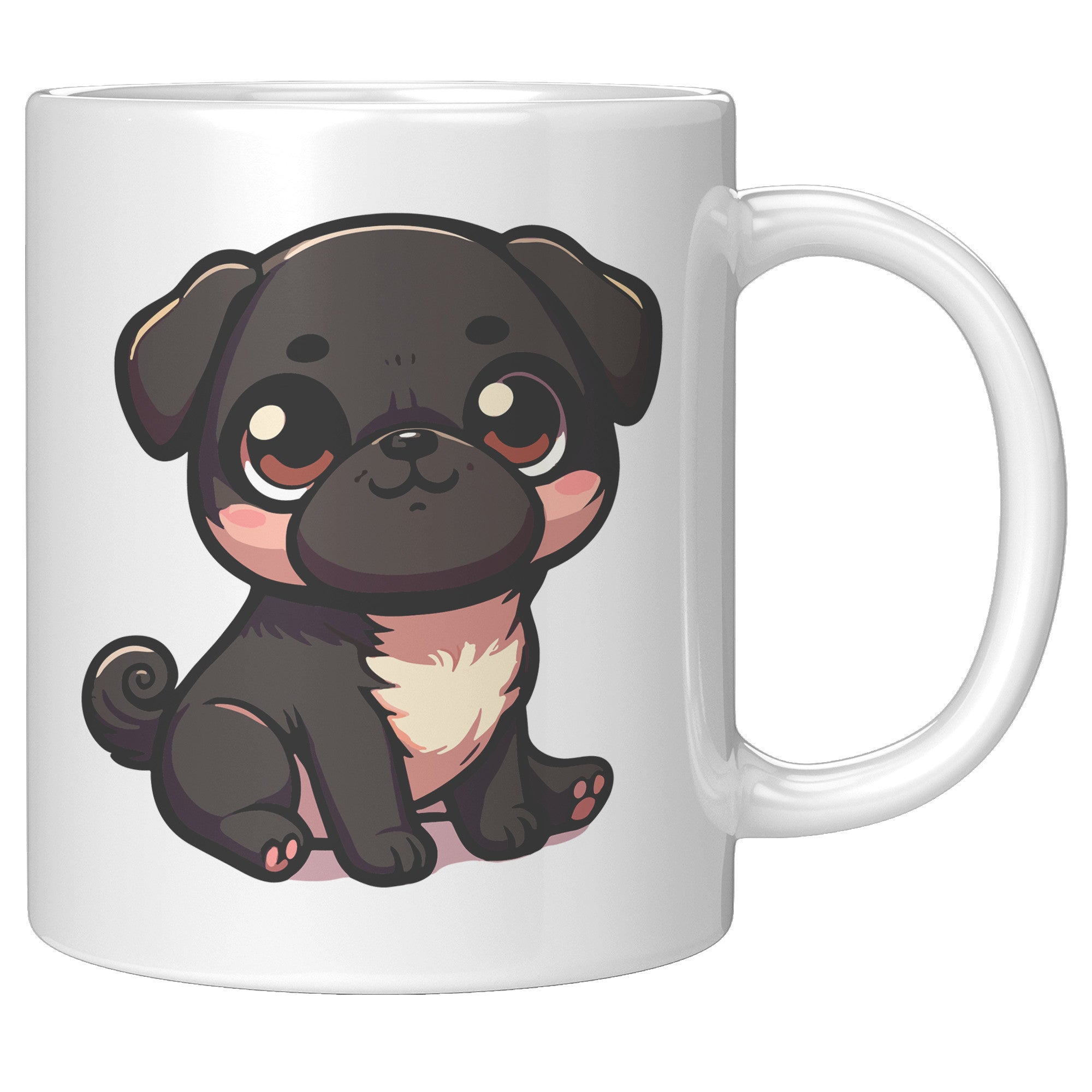 11oz Adorable Pug Cartoon Coffee Mug - Pug Lover Coffee Mug - Perfect Gift for Pug Owners - Cute Wrinkly Dog Coffee Mug" - V