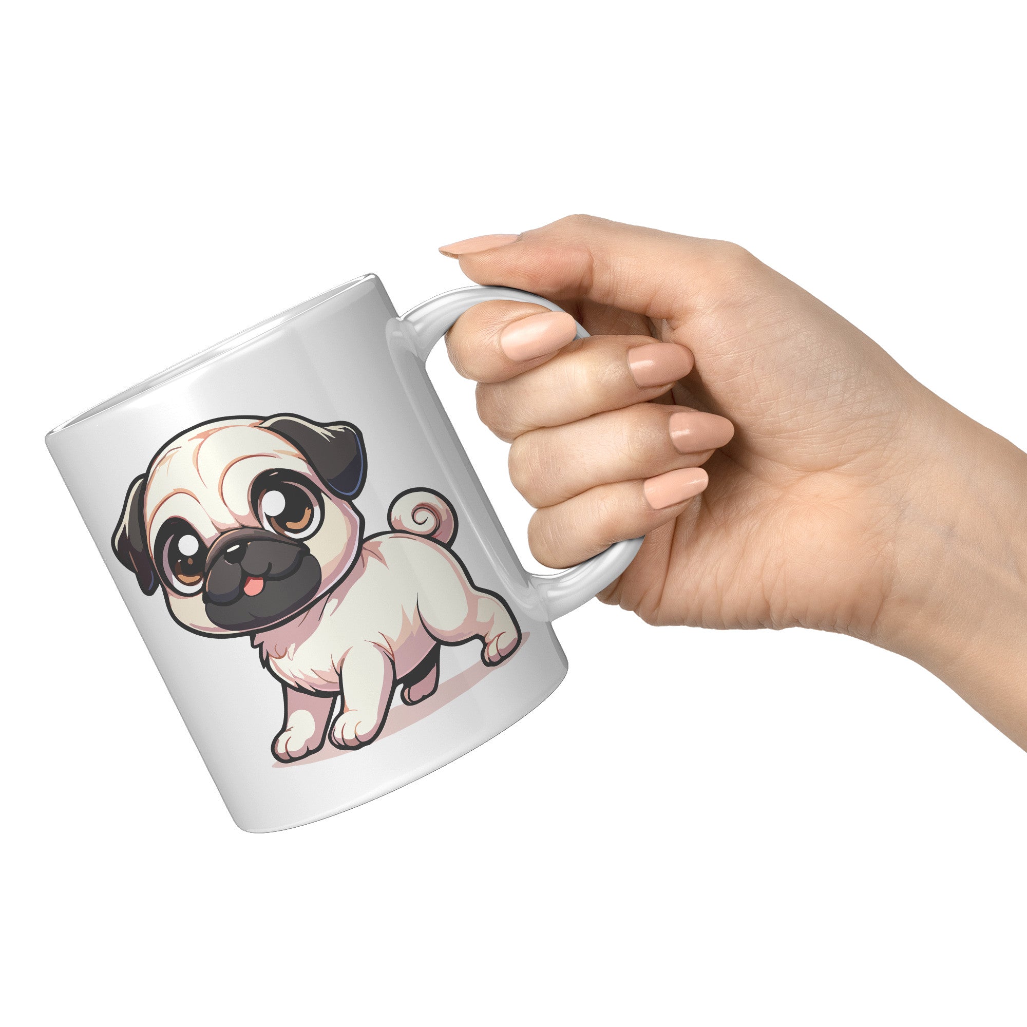 11oz Adorable Pug Cartoon Coffee Mug - Pug Lover Coffee Mug - Perfect Gift for Pug Owners - Cute Wrinkly Dog Coffee Mug" - R