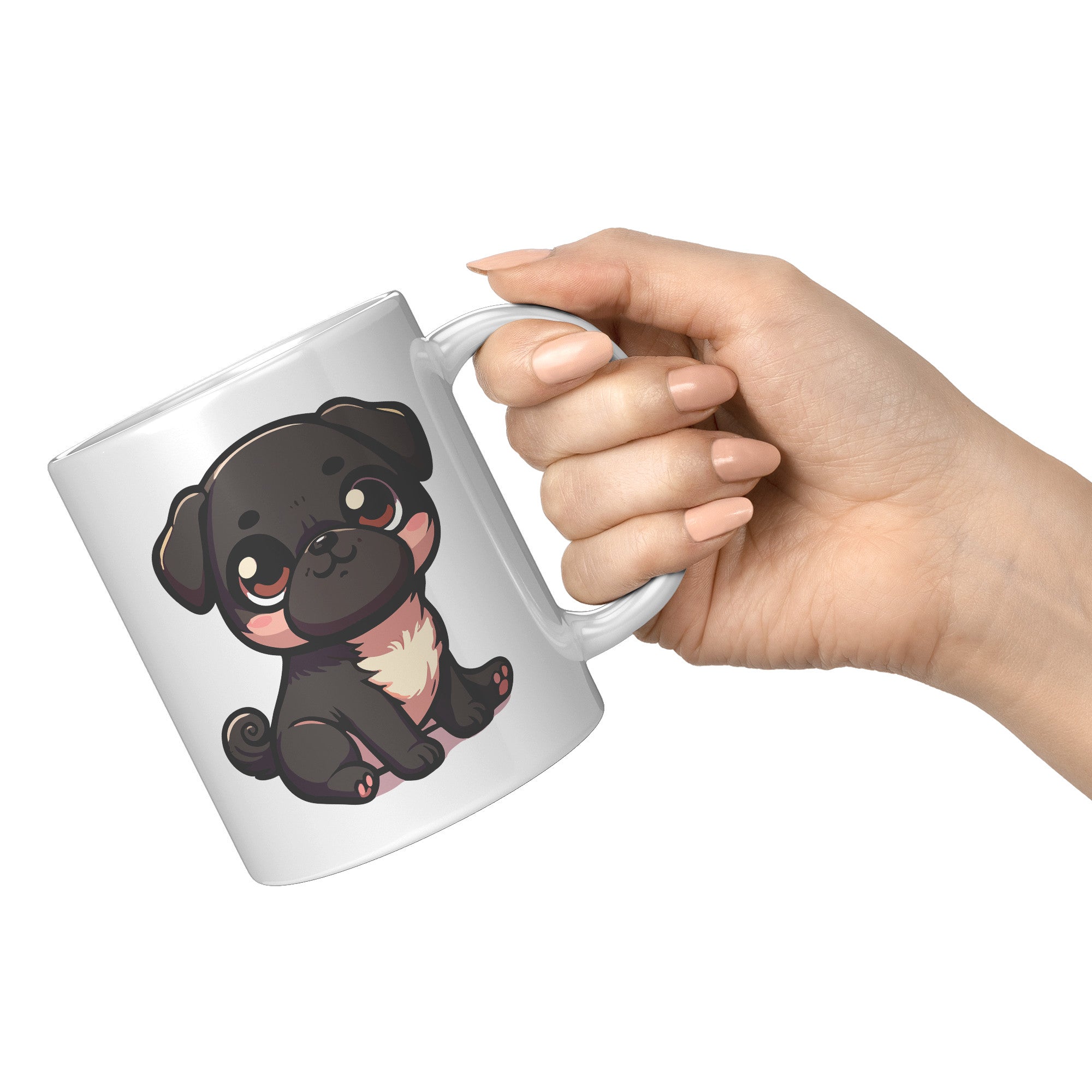 11oz Adorable Pug Cartoon Coffee Mug - Pug Lover Coffee Mug - Perfect Gift for Pug Owners - Cute Wrinkly Dog Coffee Mug" - V
