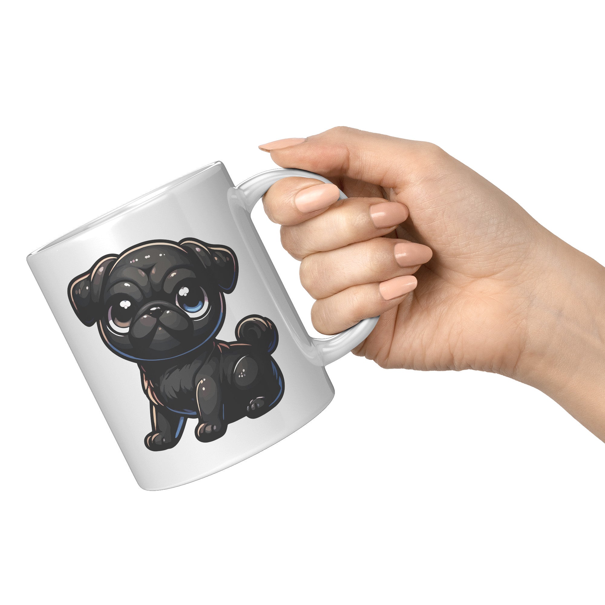 11oz Adorable Pug Cartoon Coffee Mug - Pug Lover Coffee Mug - Perfect Gift for Pug Owners - Cute Wrinkly Dog Coffee Mug" - W