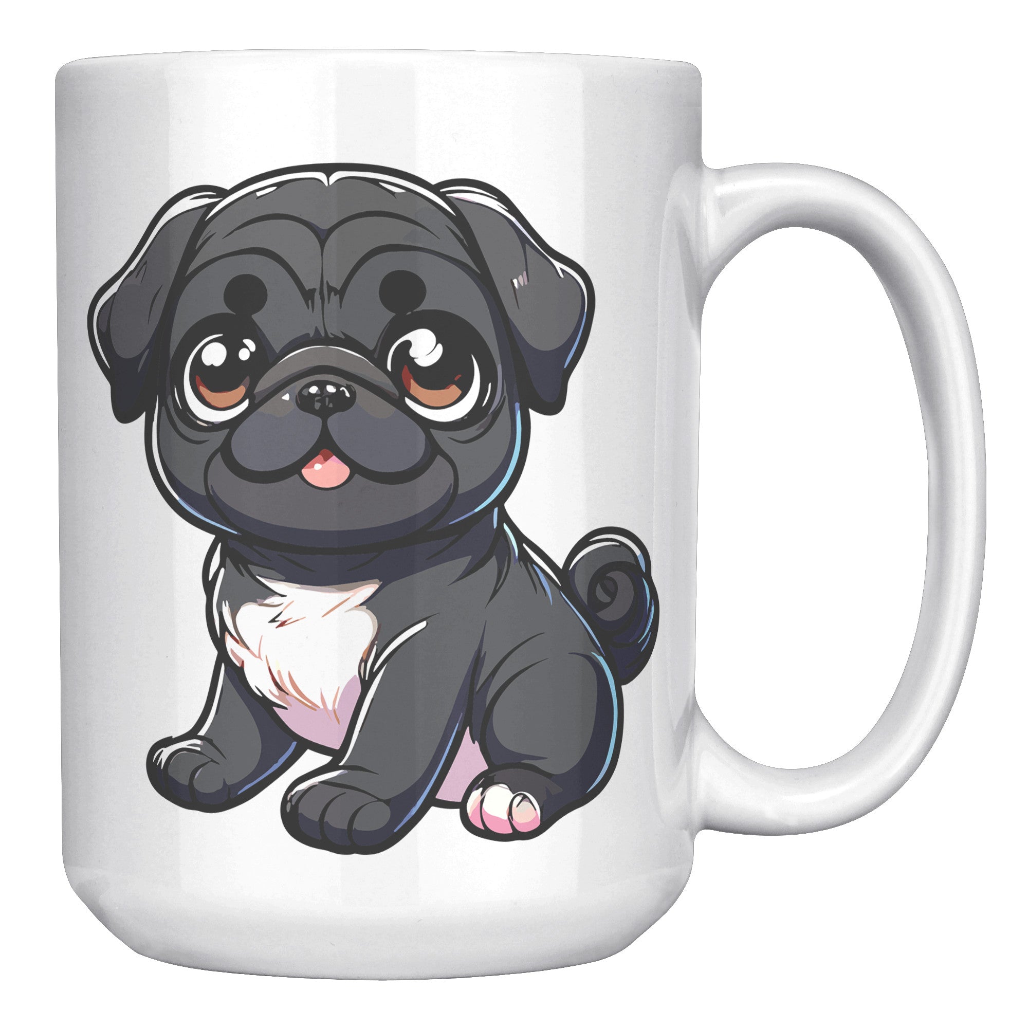 15oz Adorable Pug Cartoon Coffee Mug - Pug Lover Coffee Mug - Perfect Gift for Pug Owners - Cute Wrinkly Dog Coffee Mug" - A1