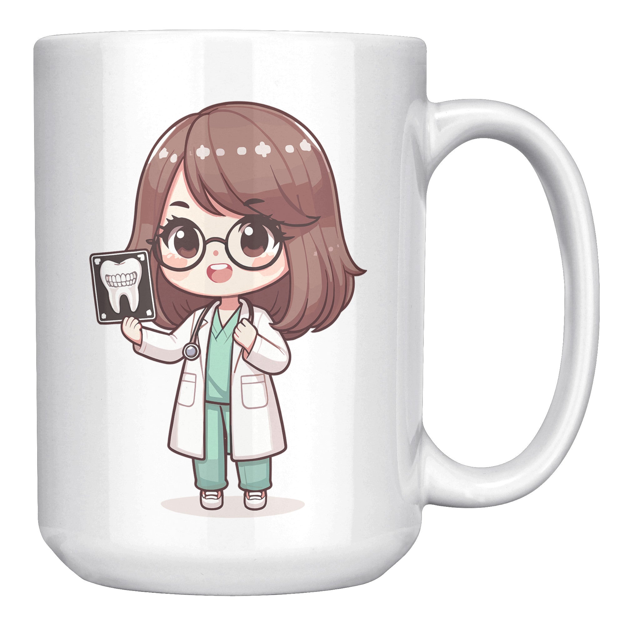 15 oz Custom Cartoon Dentist DDS Coffee Mug - Adorable Dental Cartoon Cup - Fun Gift for Dentists & Dental Students - Smile-Inspiring Morning Brew Holder -EE