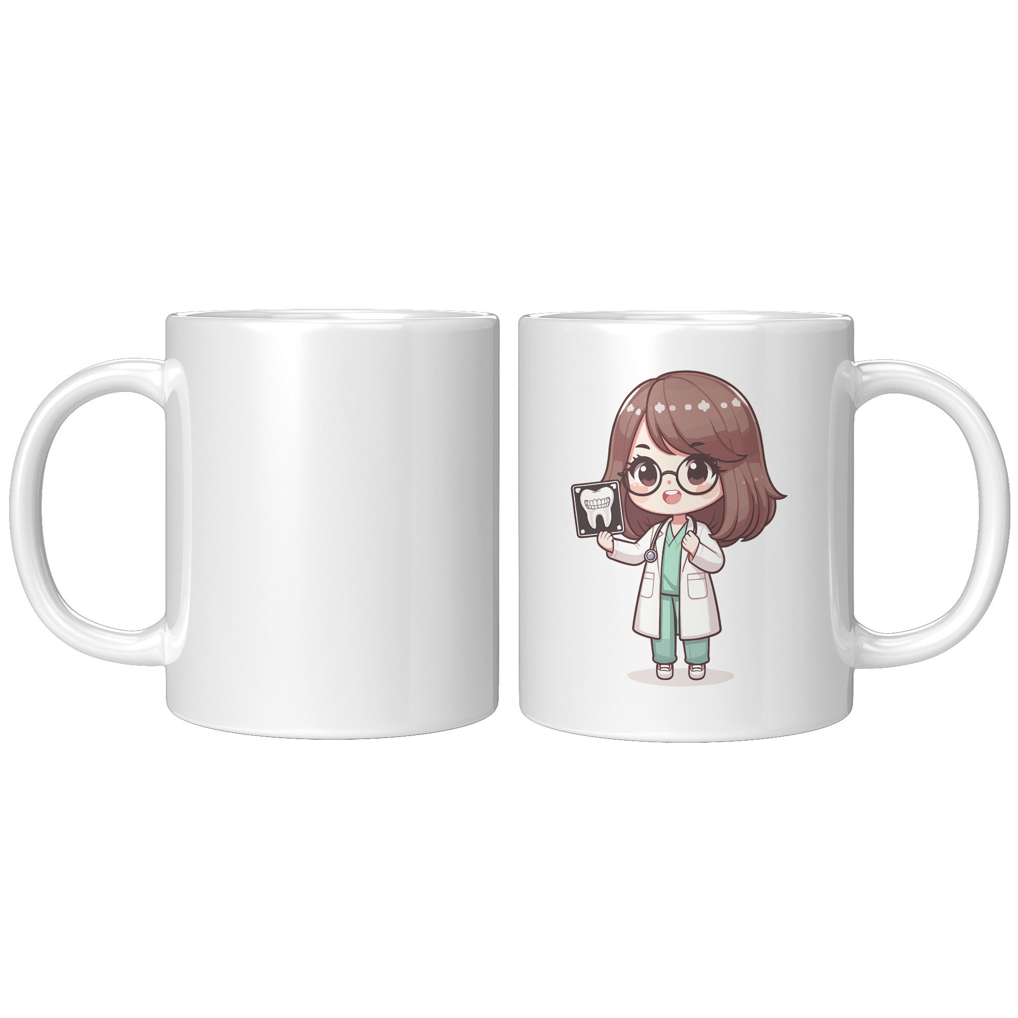 11 oz Custom Cartoon Dentist DDS Coffee Mug - Adorable Dental Cartoon Cup - Fun Gift for Dentists & Dental Students - Smile-Inspiring Morning Brew Holder -EE