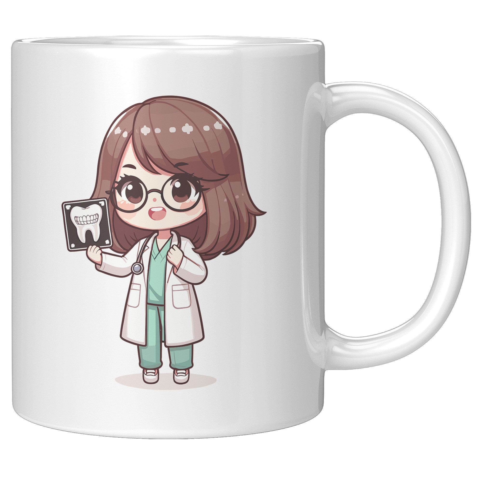11 oz Custom Cartoon Dentist DDS Coffee Mug - Adorable Dental Cartoon Cup - Fun Gift for Dentists & Dental Students - Smile-Inspiring Morning Brew Holder -EE