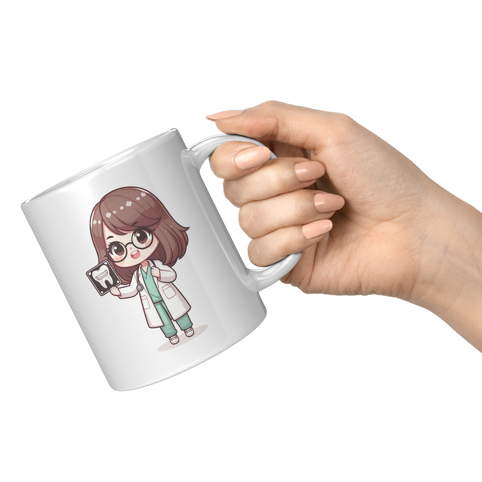 11 oz Custom Cartoon Dentist DDS Coffee Mug - Adorable Dental Cartoon Cup - Fun Gift for Dentists & Dental Students - Smile-Inspiring Morning Brew Holder -EE