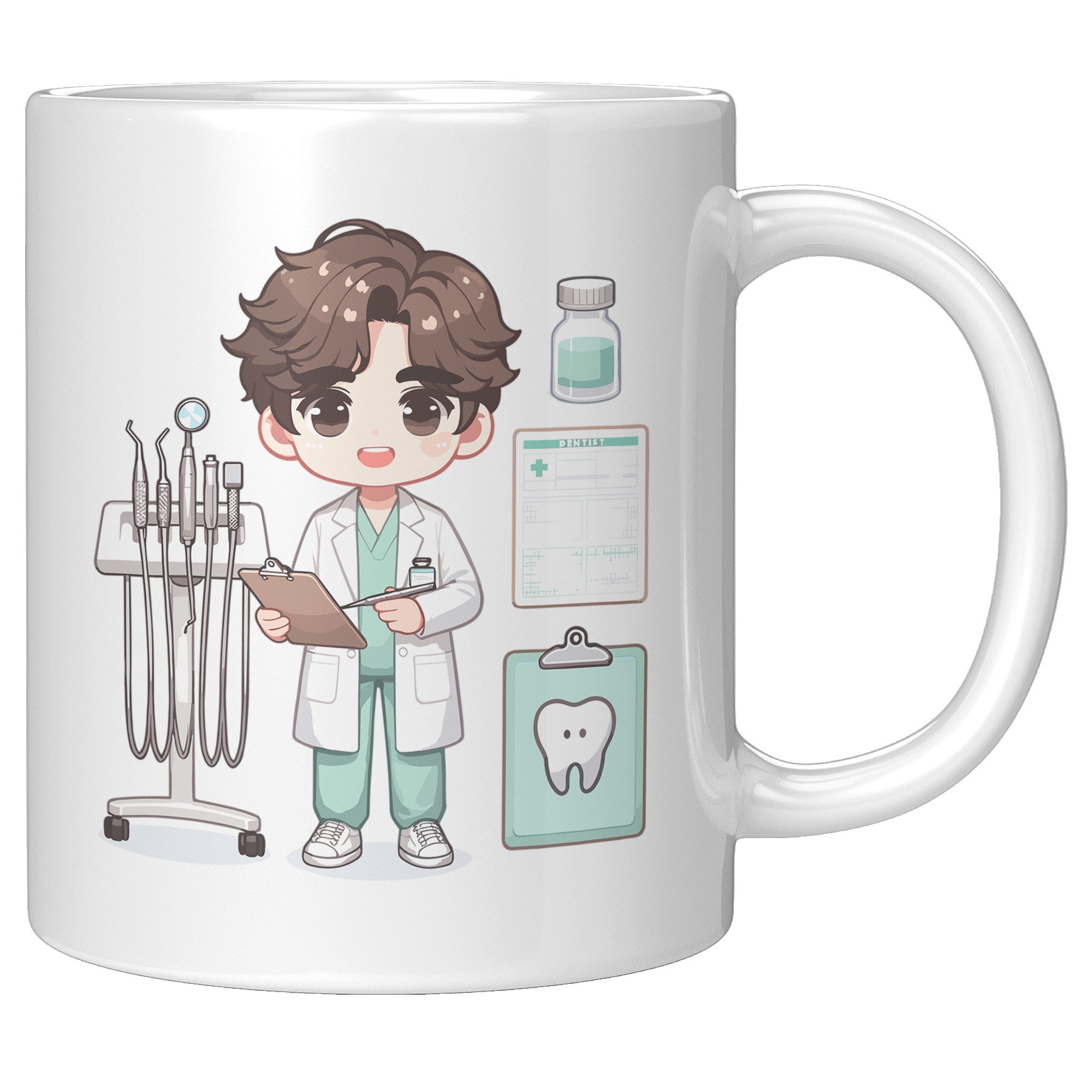 11 oz Custom Cartoon Dentist DDS Coffee Mug - Adorable Dental Cartoon Cup - Fun Gift for Dentists & Dental Students - Smile-Inspiring Morning Brew Holder -EE