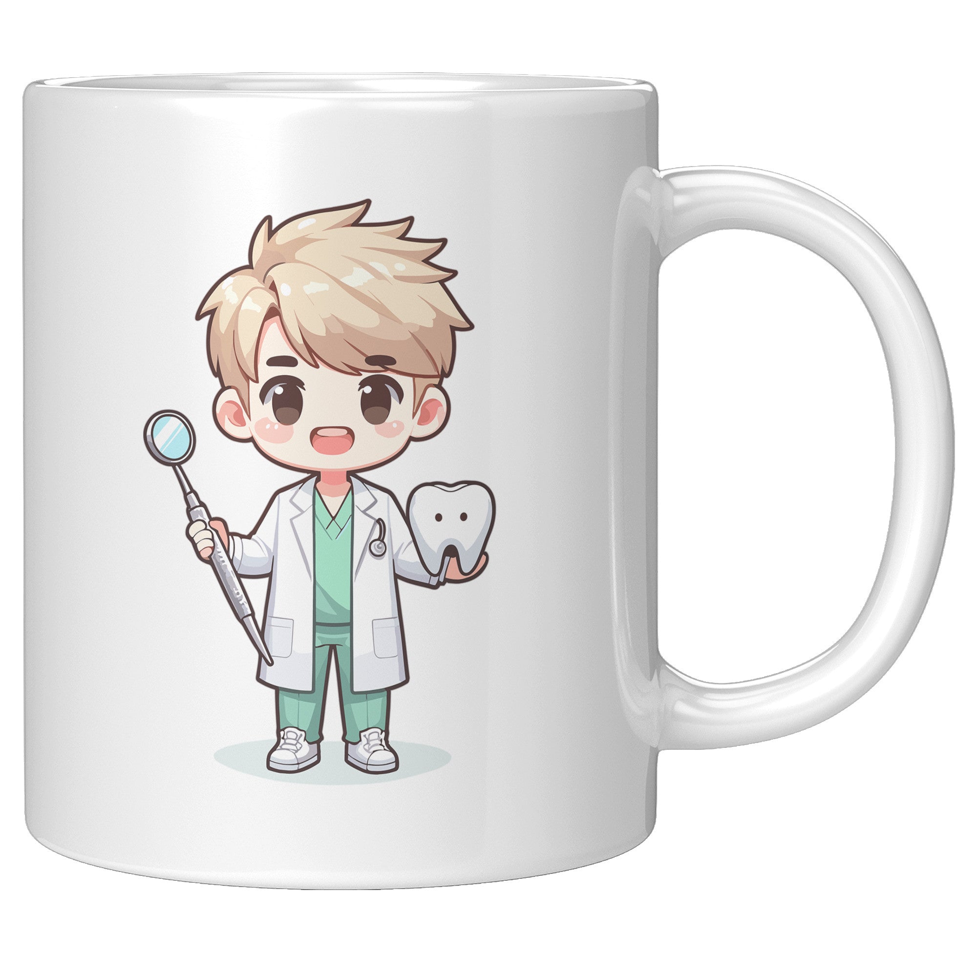 11 oz Custom Cartoon Dentist DDS Coffee Mug - Adorable Dental Cartoon Cup - Fun Gift for Dentists & Dental Students - Smile-Inspiring Morning Brew Holder -EE