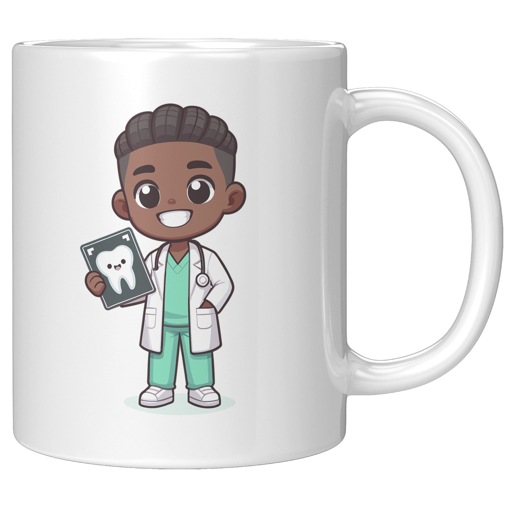 11 oz Custom Cartoon Dentist DDS Coffee Mug - Adorable Dental Cartoon Cup - Fun Gift for Dentists & Dental Students - Smile-Inspiring Morning Brew Holder -EE