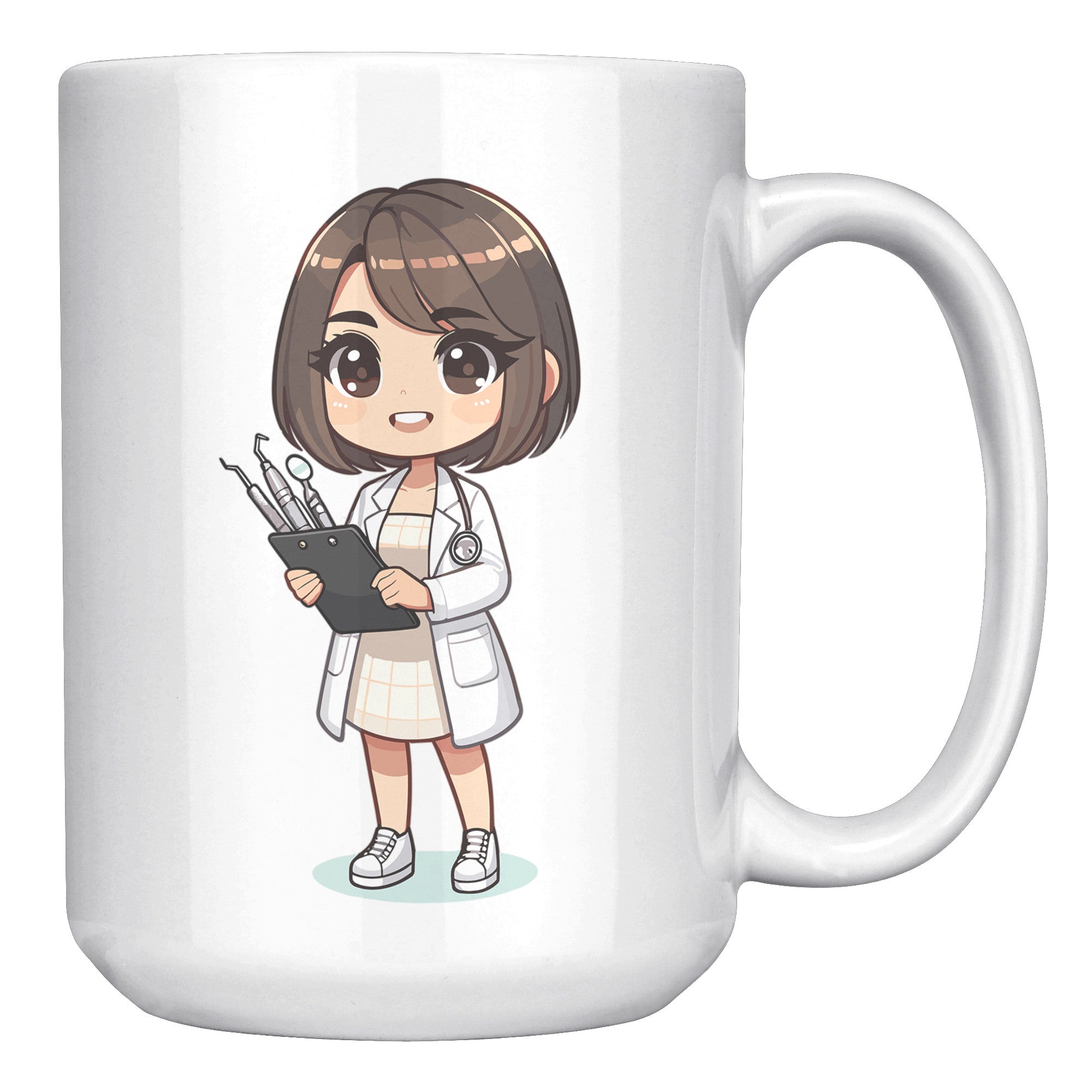 15 oz Custom Cartoon Dentist DDS Coffee Mug - Adorable Dental Cartoon Cup - Fun Gift for Dentists & Dental Students - Smile-Inspiring Morning Brew Holder -EE