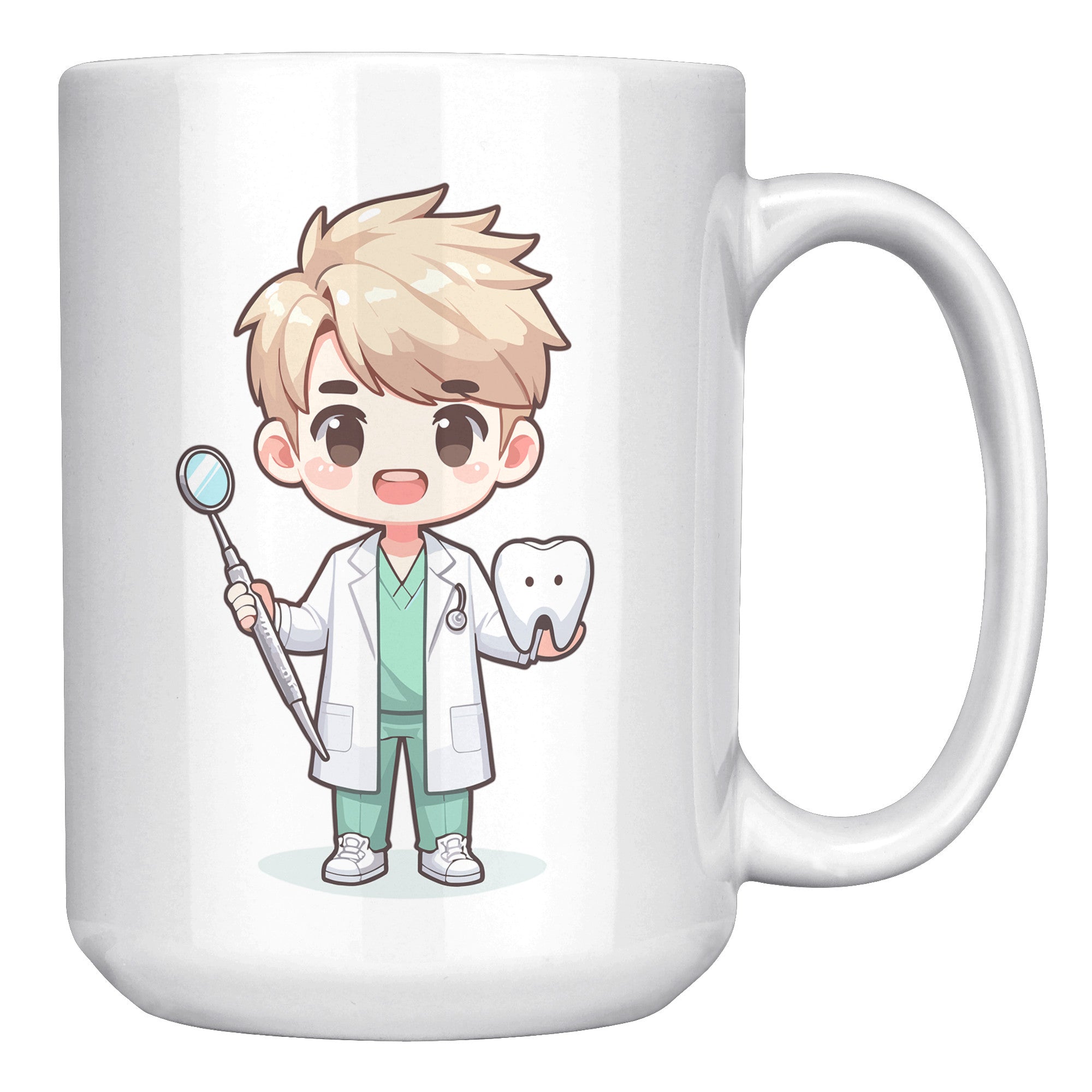 15 oz Custom Cartoon Dentist DDS Coffee Mug - Adorable Dental Cartoon Cup - Fun Gift for Dentists & Dental Students - Smile-Inspiring Morning Brew Holder -EE