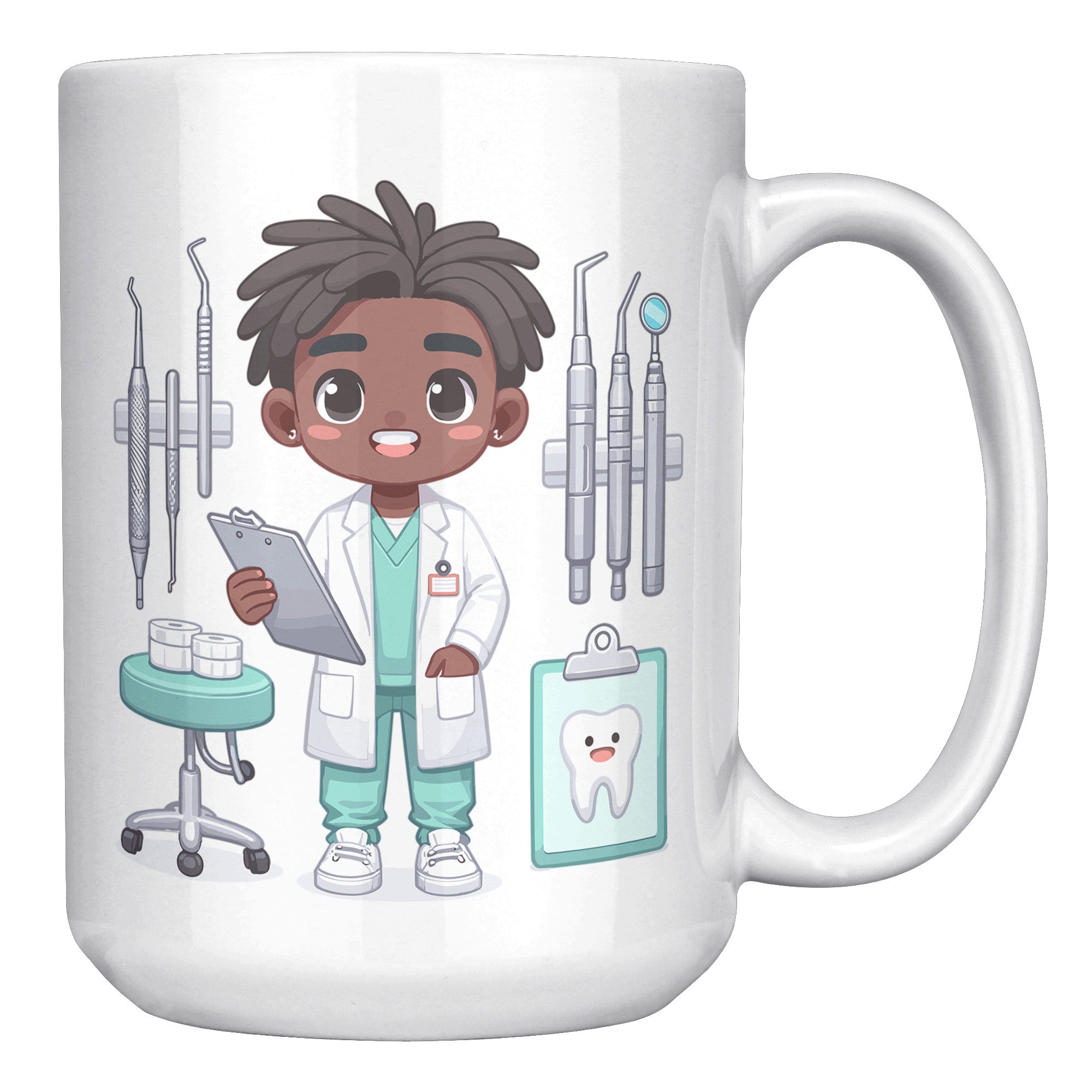 15 oz Custom Cartoon Dentist DDS Coffee Mug - Adorable Dental Cartoon Cup - Fun Gift for Dentists & Dental Students - Smile-Inspiring Morning Brew Holder -EE