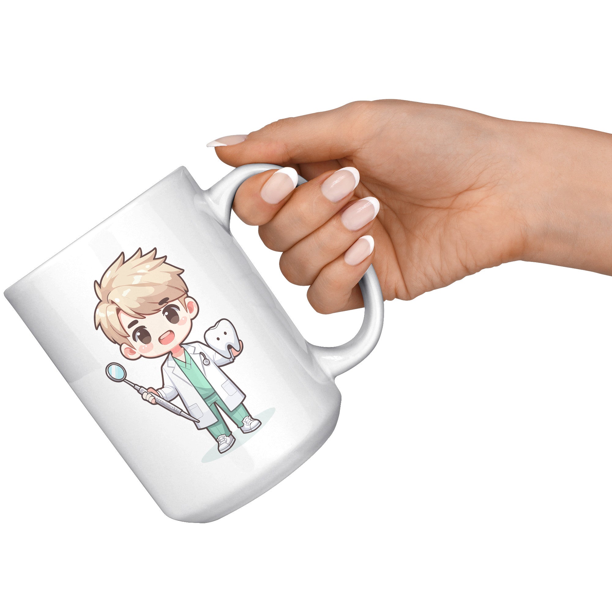 15 oz Custom Cartoon Dentist DDS Coffee Mug - Adorable Dental Cartoon Cup - Fun Gift for Dentists & Dental Students - Smile-Inspiring Morning Brew Holder -EE