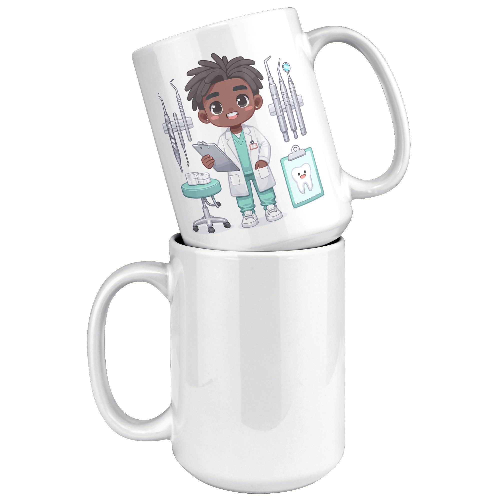 15 oz Custom Cartoon Dentist DDS Coffee Mug - Adorable Dental Cartoon Cup - Fun Gift for Dentists & Dental Students - Smile-Inspiring Morning Brew Holder -EE