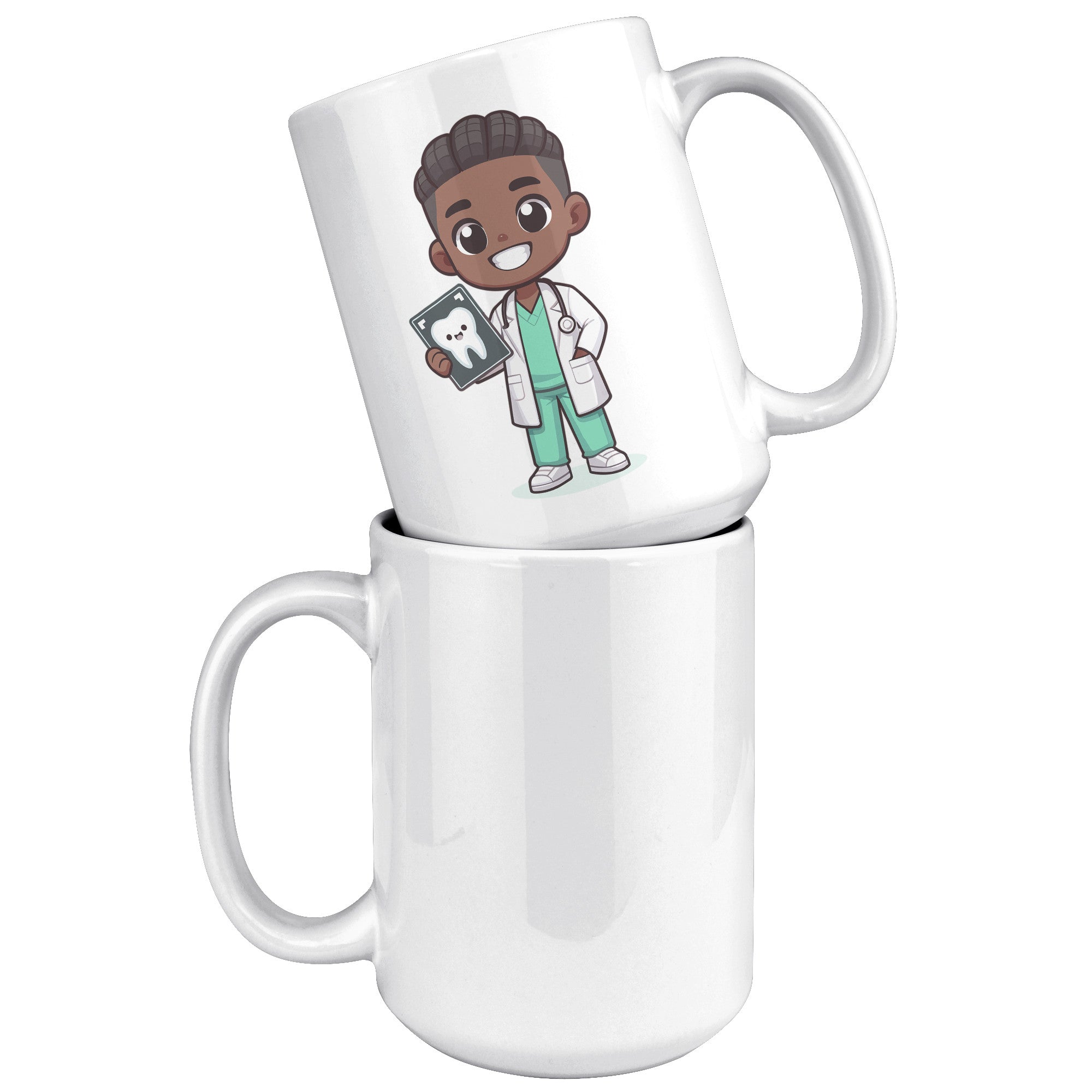 15 oz Custom Cartoon Dentist DDS Coffee Mug - Adorable Dental Cartoon Cup - Fun Gift for Dentists & Dental Students - Smile-Inspiring Morning Brew Holder -EE