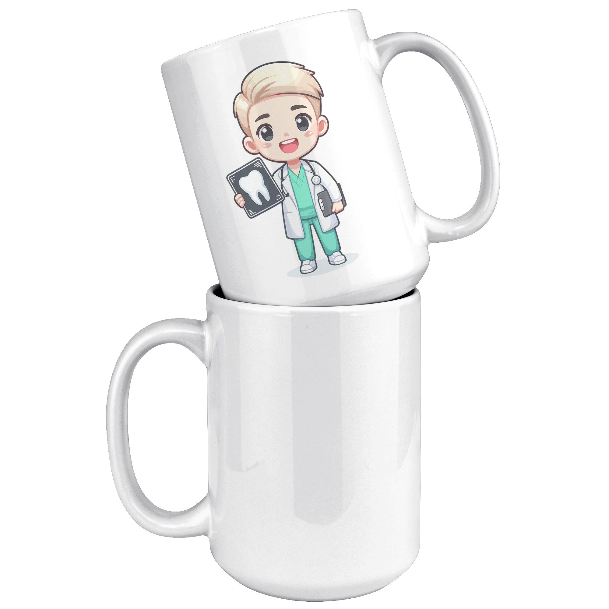 15 oz Custom Cartoon Dentist DDS Coffee Mug - Adorable Dental Cartoon Cup - Fun Gift for Dentists & Dental Students - Smile-Inspiring Morning Brew Holder -EE