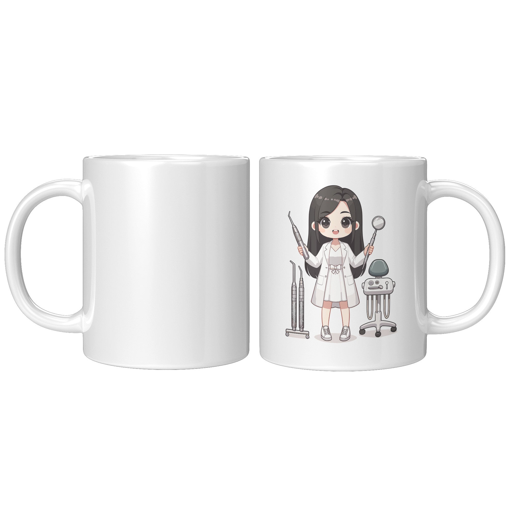11 oz Custom Cartoon Dentist DDS Coffee Mug - Adorable Dental Cartoon Cup - Fun Gift for Dentists & Dental Students - Smile-Inspiring Morning Brew Holder -EE
