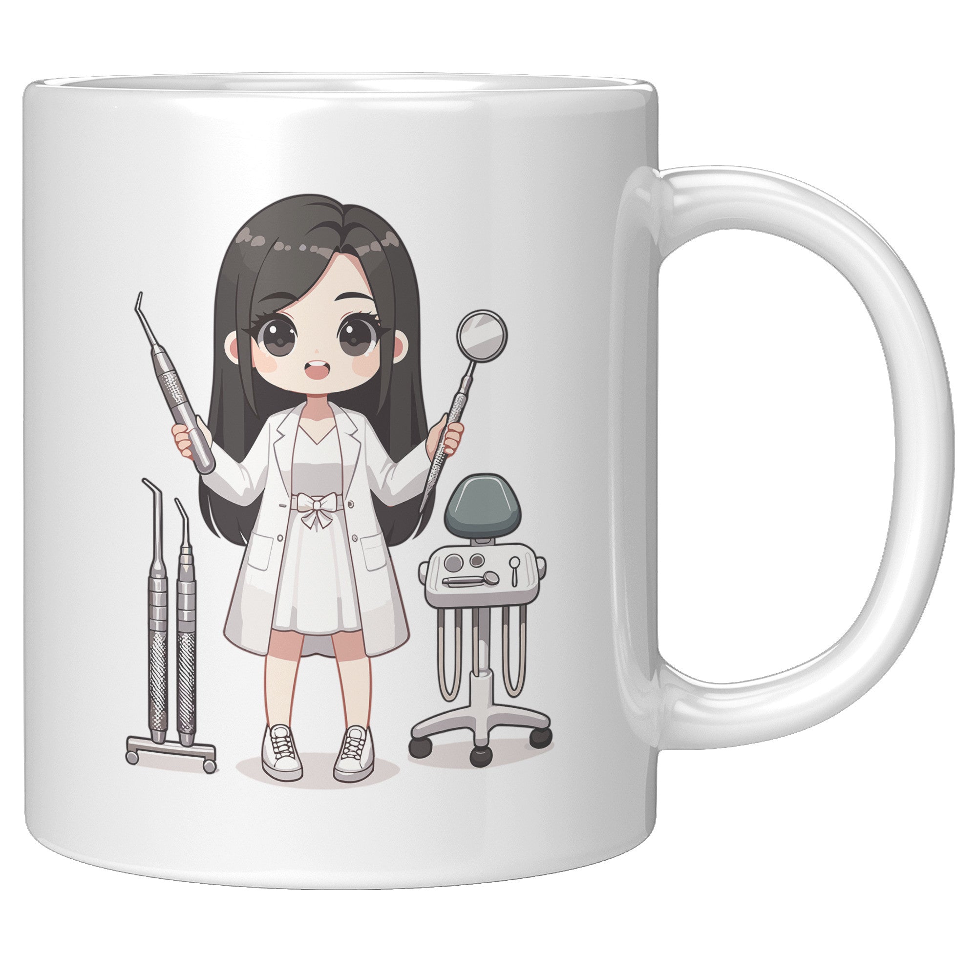 11 oz Custom Cartoon Dentist DDS Coffee Mug - Adorable Dental Cartoon Cup - Fun Gift for Dentists & Dental Students - Smile-Inspiring Morning Brew Holder -EE