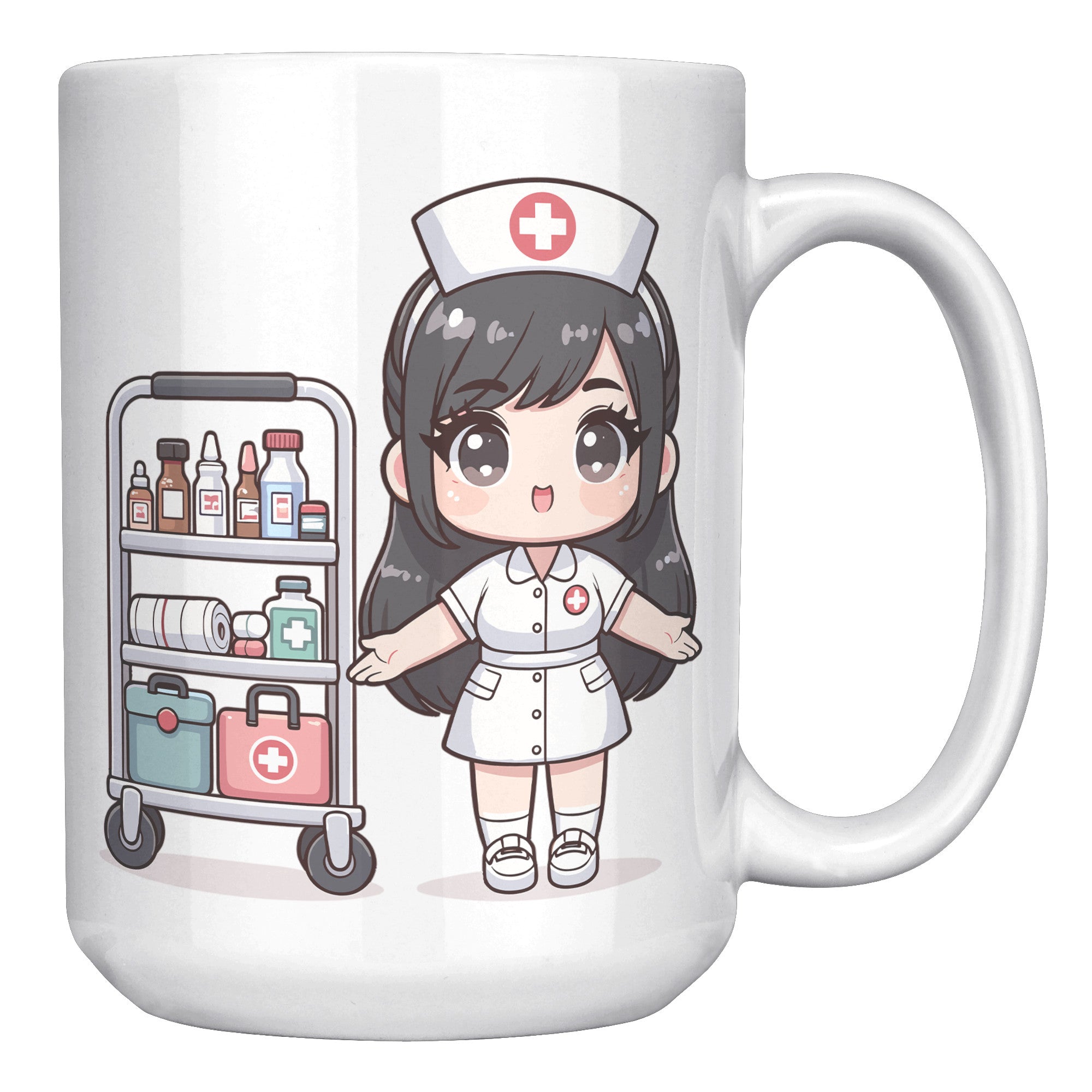 15 oz Custom RN Nurse Gift Coffee Mug - Cute Cartoon Nurse Design - Perfect for Nurse's Day, Birthdays, Graduations - Durable & Fun Mug for Everyday Heroes
