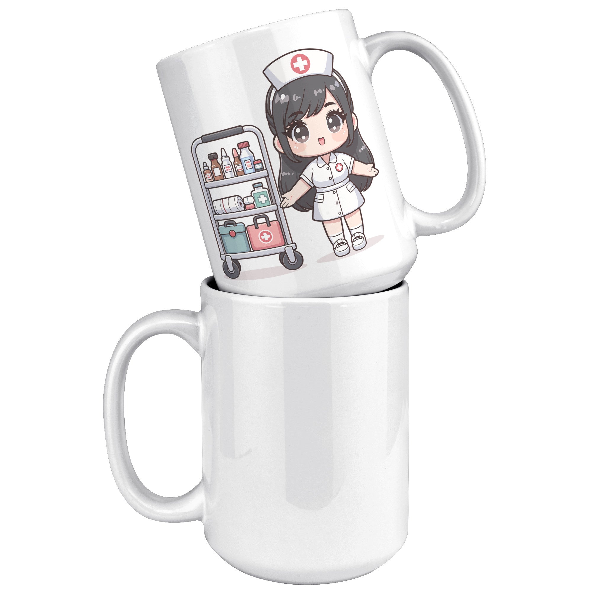 15 oz Custom RN Nurse Gift Coffee Mug - Cute Cartoon Nurse Design - Perfect for Nurse's Day, Birthdays, Graduations - Durable & Fun Mug for Everyday Heroes
