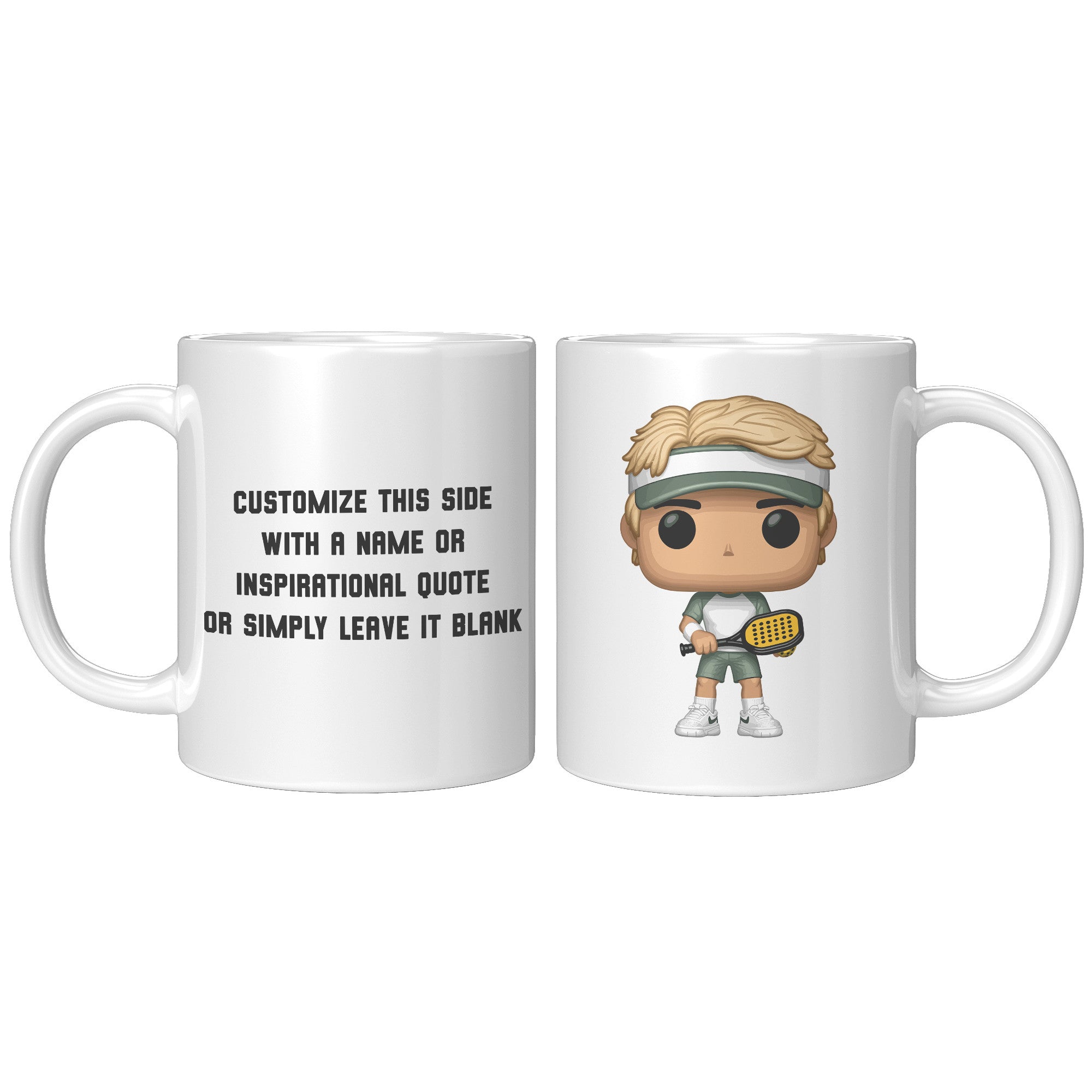 "Funko Pop Style Pickle Ball Player Boy Coffee Mug - Cute Athletic Cup - Perfect Gift for Pickle Ball Enthusiasts - Sporty Boy Apparel" - E