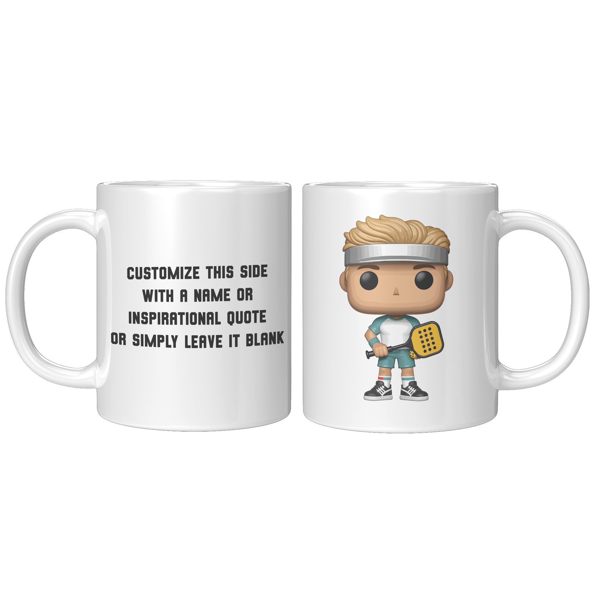 "Funko Pop Style Pickle Ball Player Boy Coffee Mug - Cute Athletic Cup - Perfect Gift for Pickle Ball Enthusiasts - Sporty Boy Apparel" - F