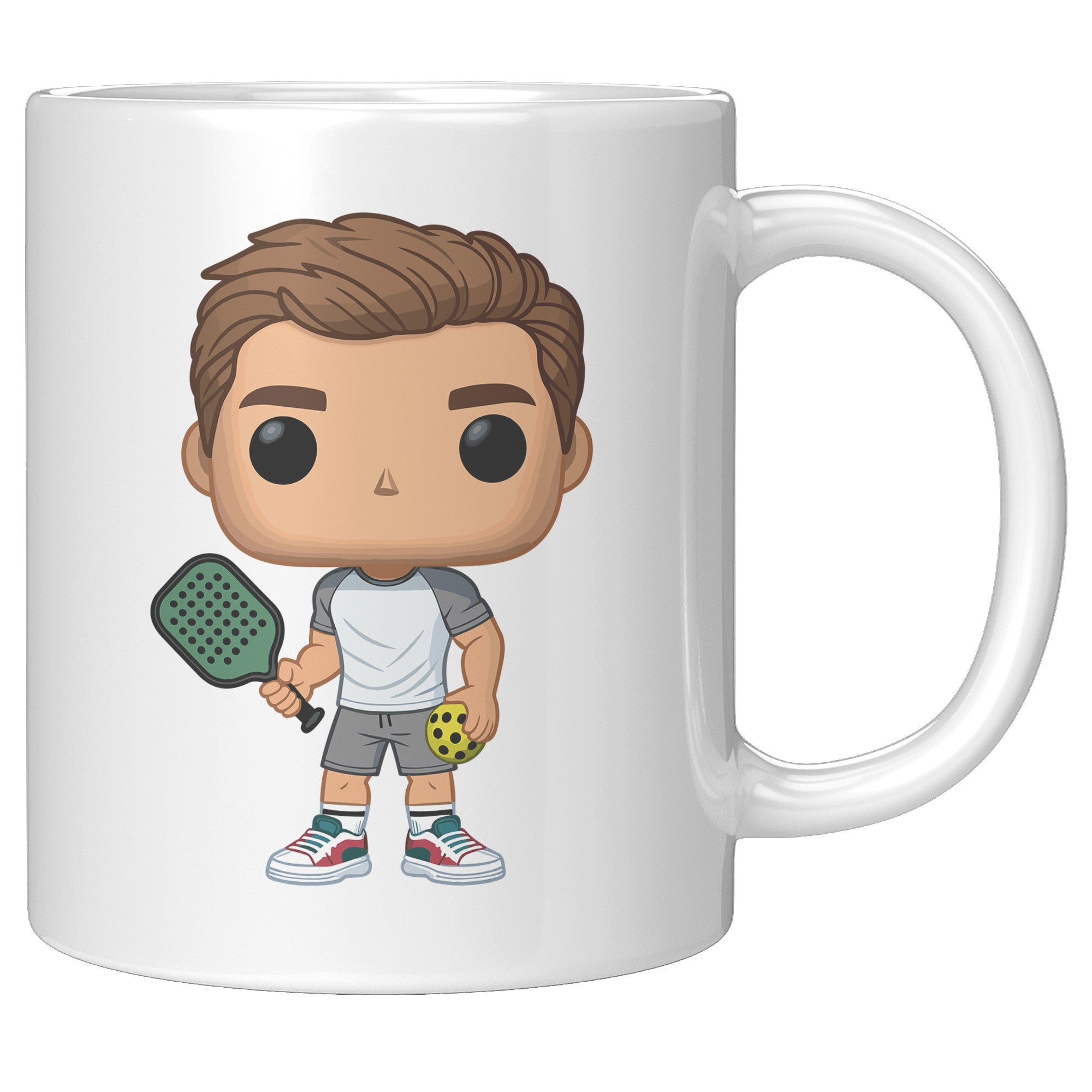 "Funko Pop Style Pickle Ball Player Boy Coffee Mug - Cute Athletic Cup - Perfect Gift for Pickle Ball Enthusiasts - Sporty Boy Apparel" - C