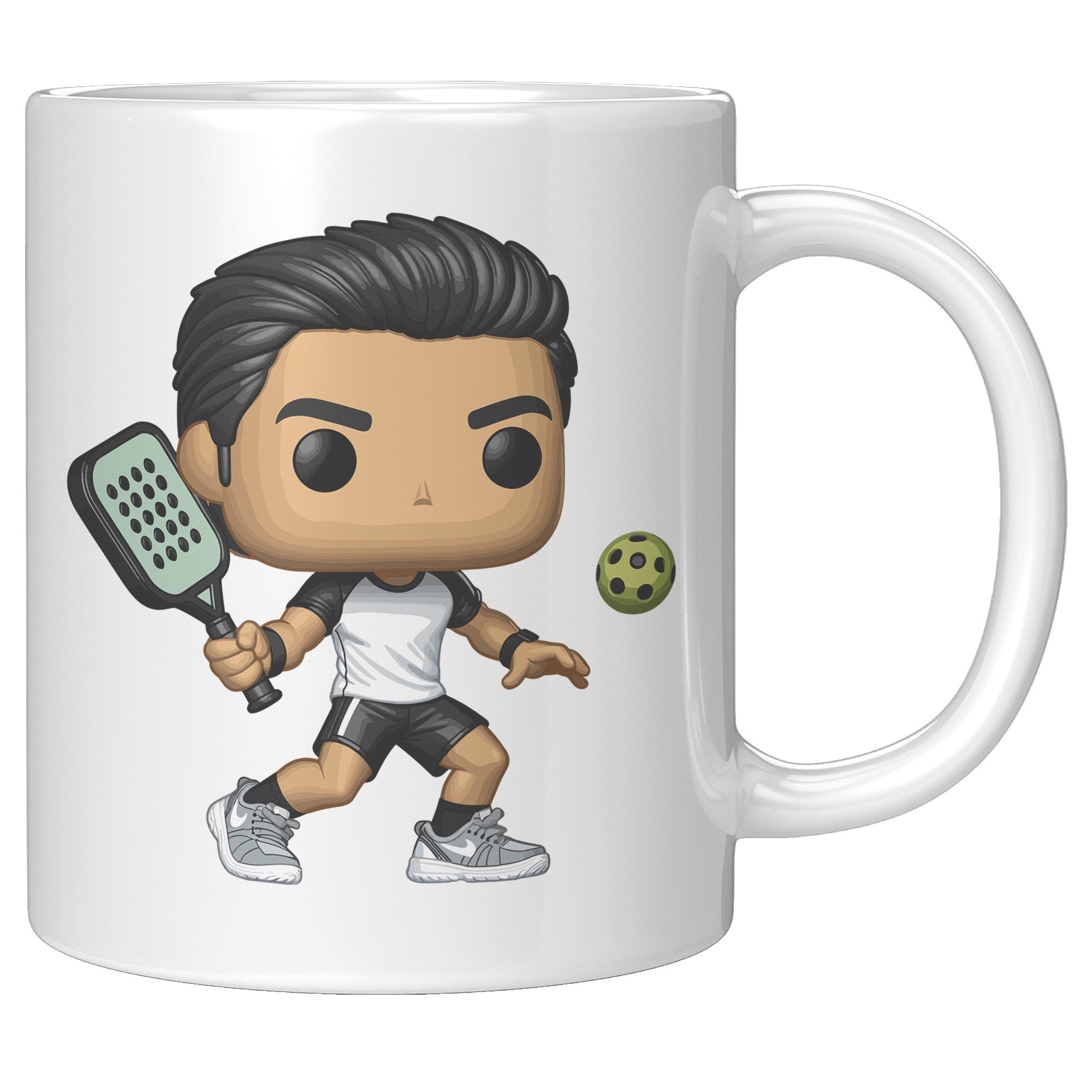 "Funko Pop Style Pickle Ball Player Boy Coffee Mug - Cute Athletic Cup - Perfect Gift for Pickle Ball Enthusiasts - Sporty Boy Apparel" - H