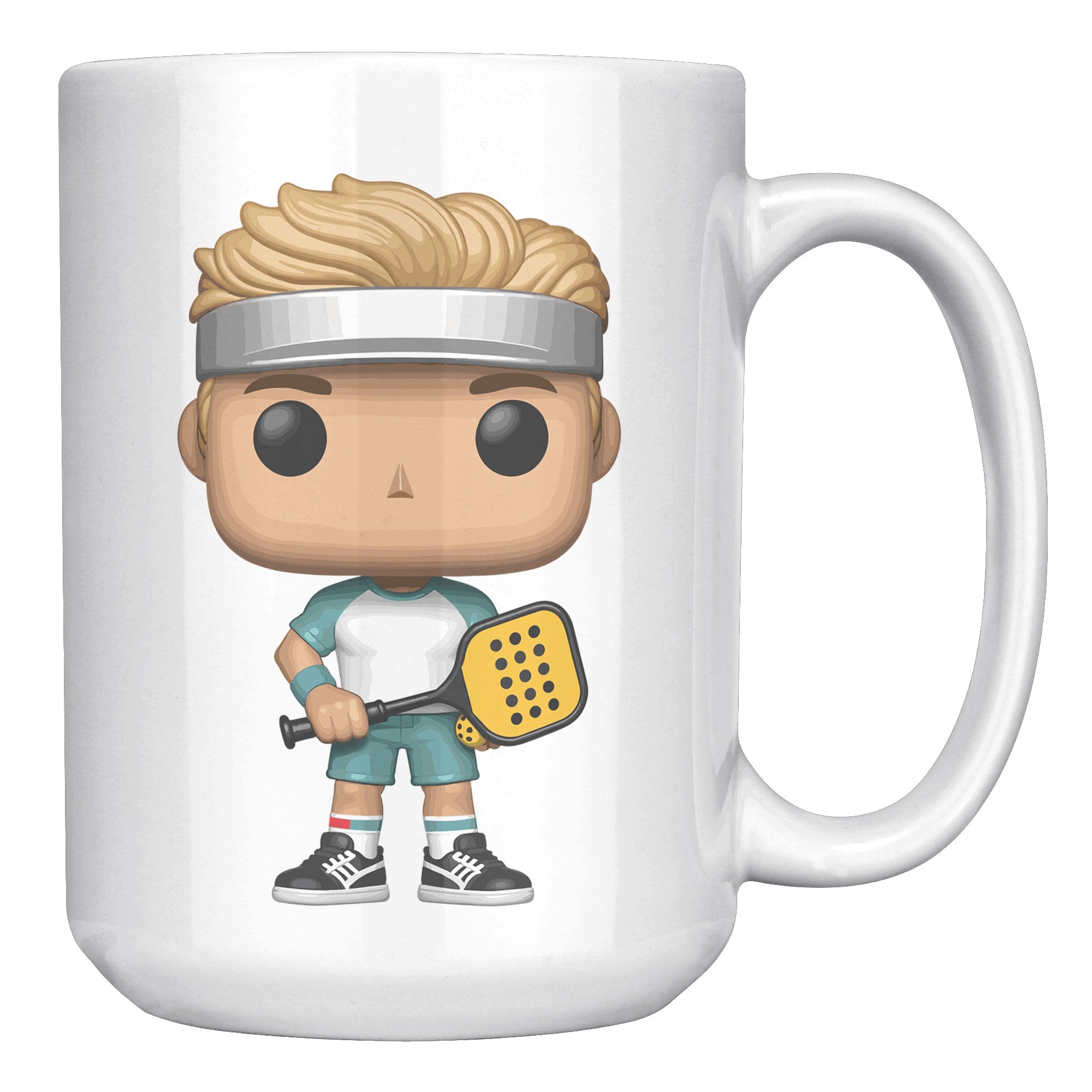 "Funko Pop Style Pickle Ball Player Boy Coffee Mug - Cute Athletic Cup - Perfect Gift for Pickle Ball Enthusiasts - Sporty Boy Apparel" - F1