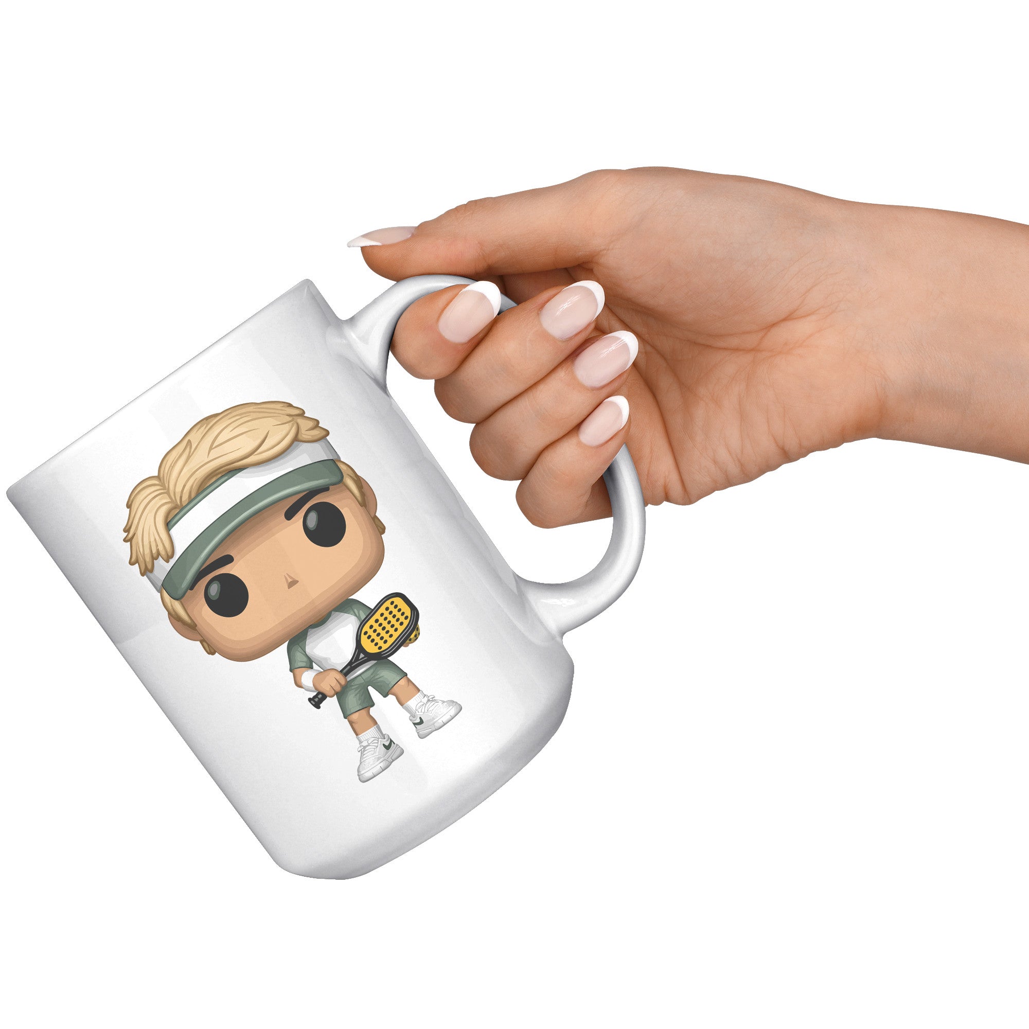 "Funko Pop Style Pickle Ball Player Boy Coffee Mug - Cute Athletic Cup - Perfect Gift for Pickle Ball Enthusiasts - Sporty Boy Apparel" - E1