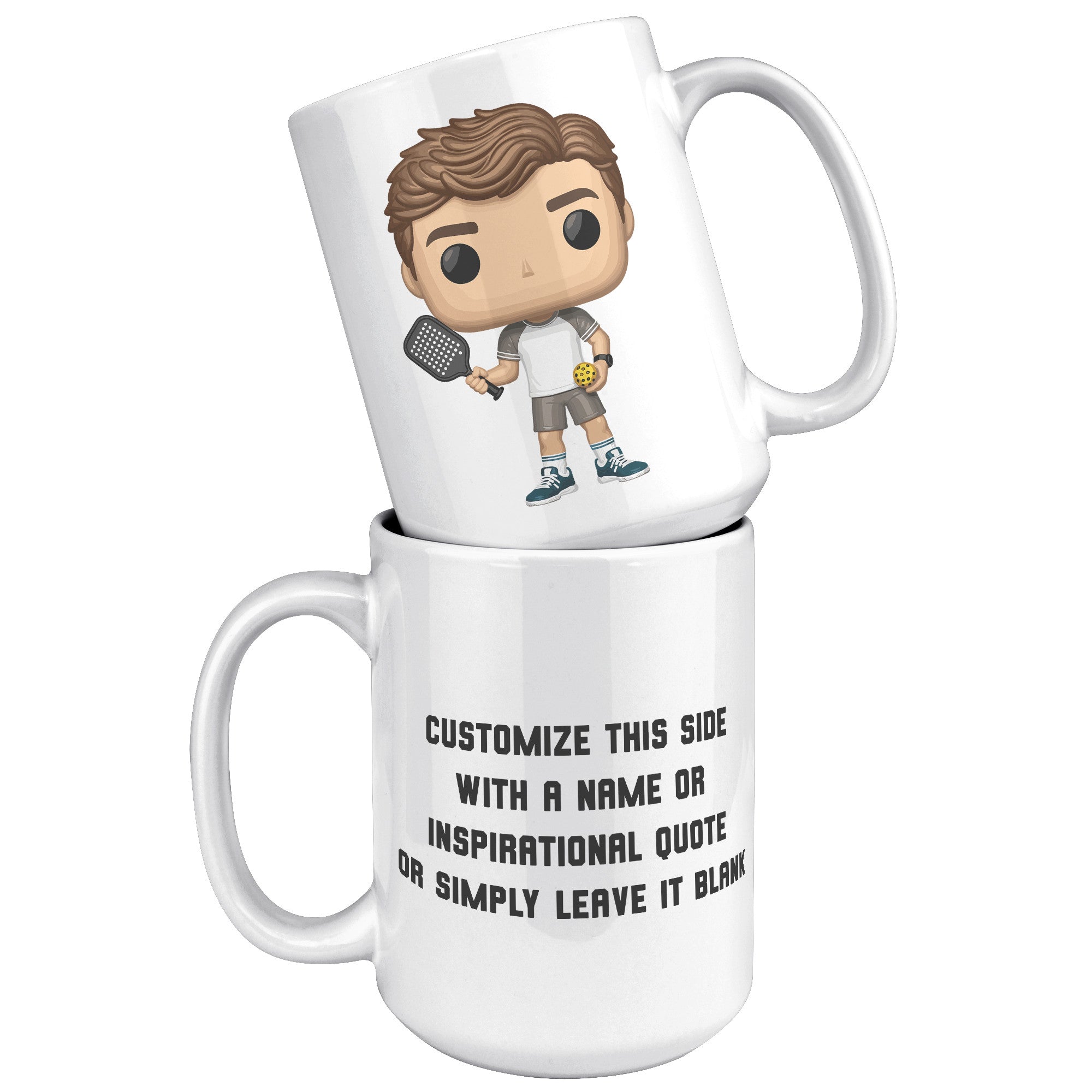 "Funko Pop Style Pickle Ball Player Boy Coffee Mug - Cute Athletic Cup - Perfect Gift for Pickle Ball Enthusiasts - Sporty Boy Apparel" - D1
