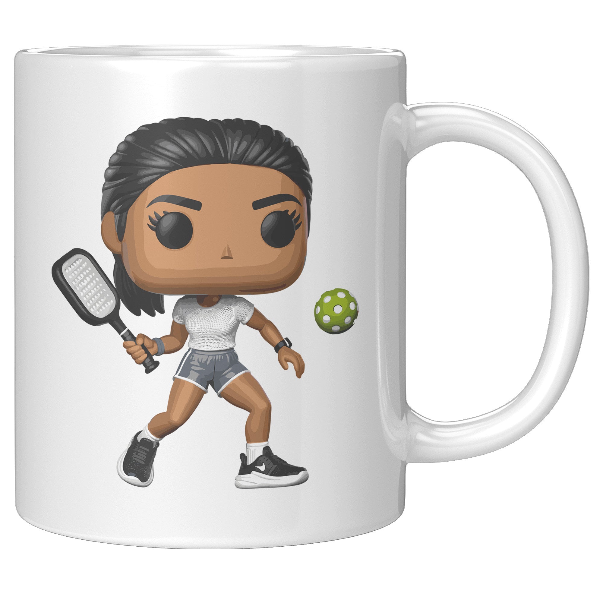 "Funko Pop Style Pickle Ball Player Girl Coffee Mug - Cute Athletic Cup - Perfect Gift for Pickle Ball Enthusiasts - Sporty Chic Apparel" - A