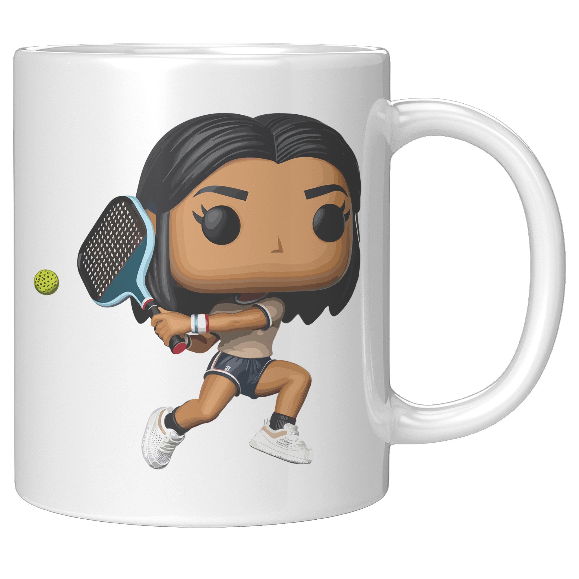 "Funko Pop Style Pickle Ball Player Girl Coffee Mug - Cute Athletic Cup - Perfect Gift for Pickle Ball Enthusiasts - Sporty Chic Apparel" - E