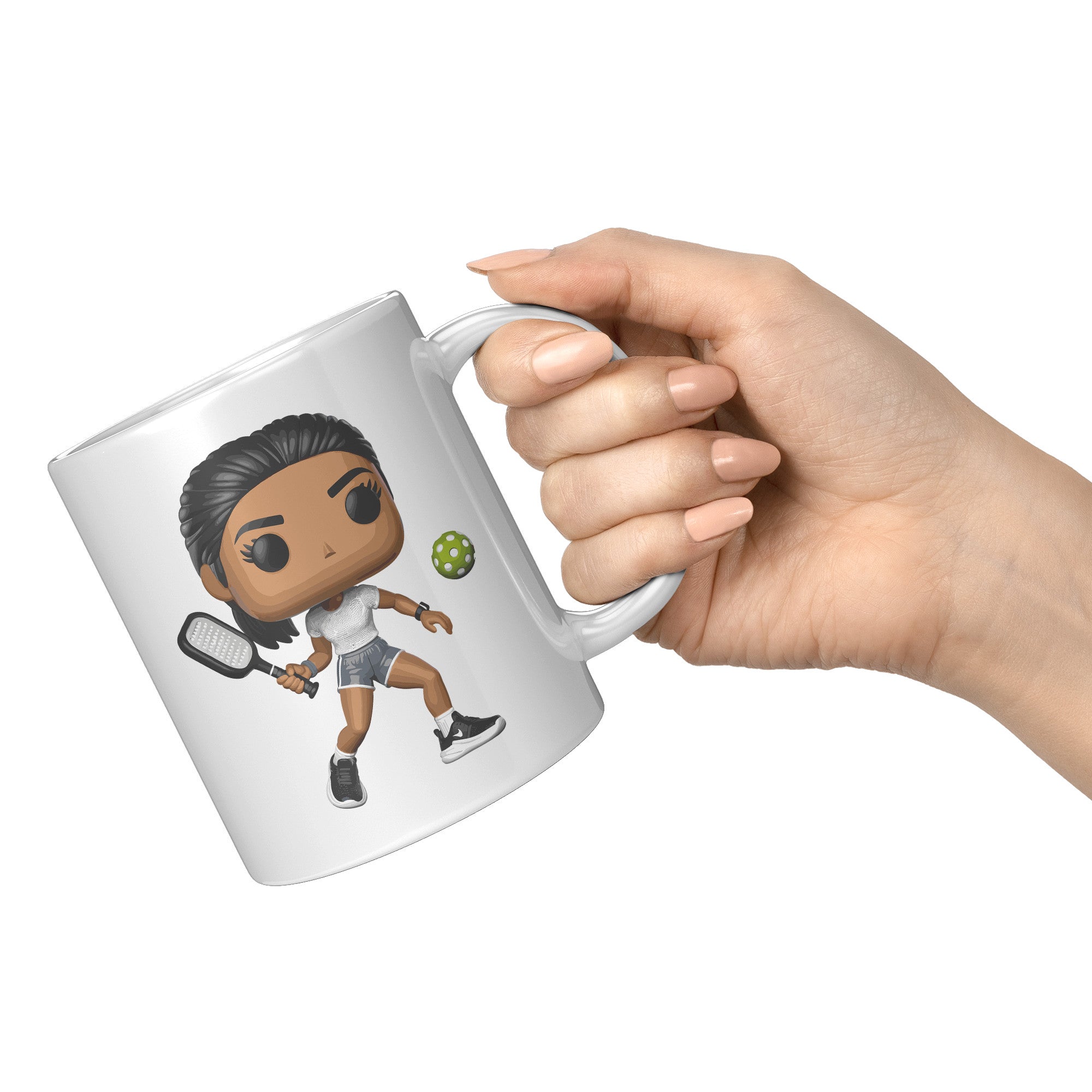 "Funko Pop Style Pickle Ball Player Girl Coffee Mug - Cute Athletic Cup - Perfect Gift for Pickle Ball Enthusiasts - Sporty Chic Apparel" - A