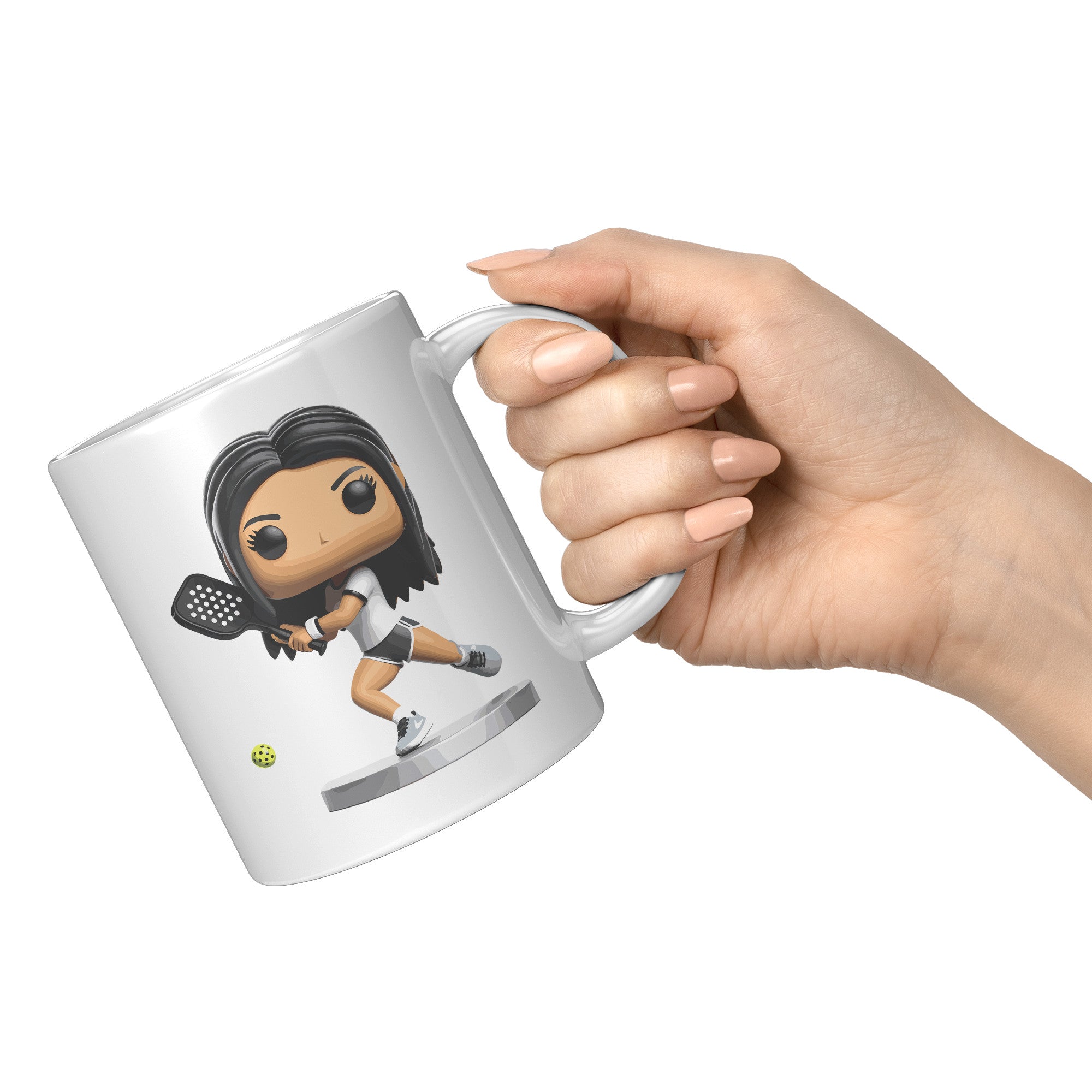 "Funko Pop Style Pickle Ball Player Girl Coffee Mug - Cute Athletic Cup - Perfect Gift for Pickle Ball Enthusiasts - Sporty Chic Apparel" - F
