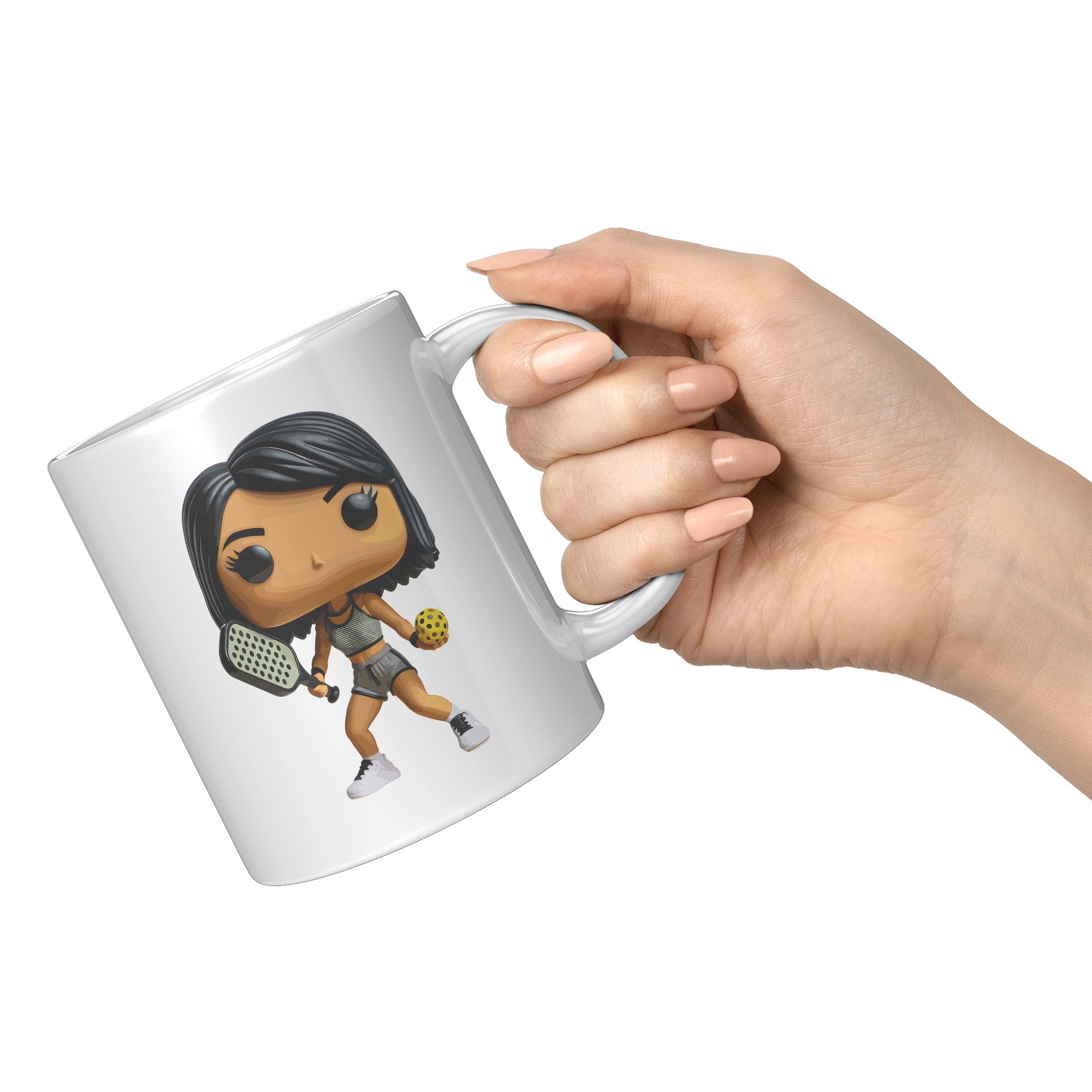 "Funko Pop Style Pickle Ball Player Girl Coffee Mug - Cute Athletic Cup - Perfect Gift for Pickle Ball Enthusiasts - Sporty Chic Apparel" - D