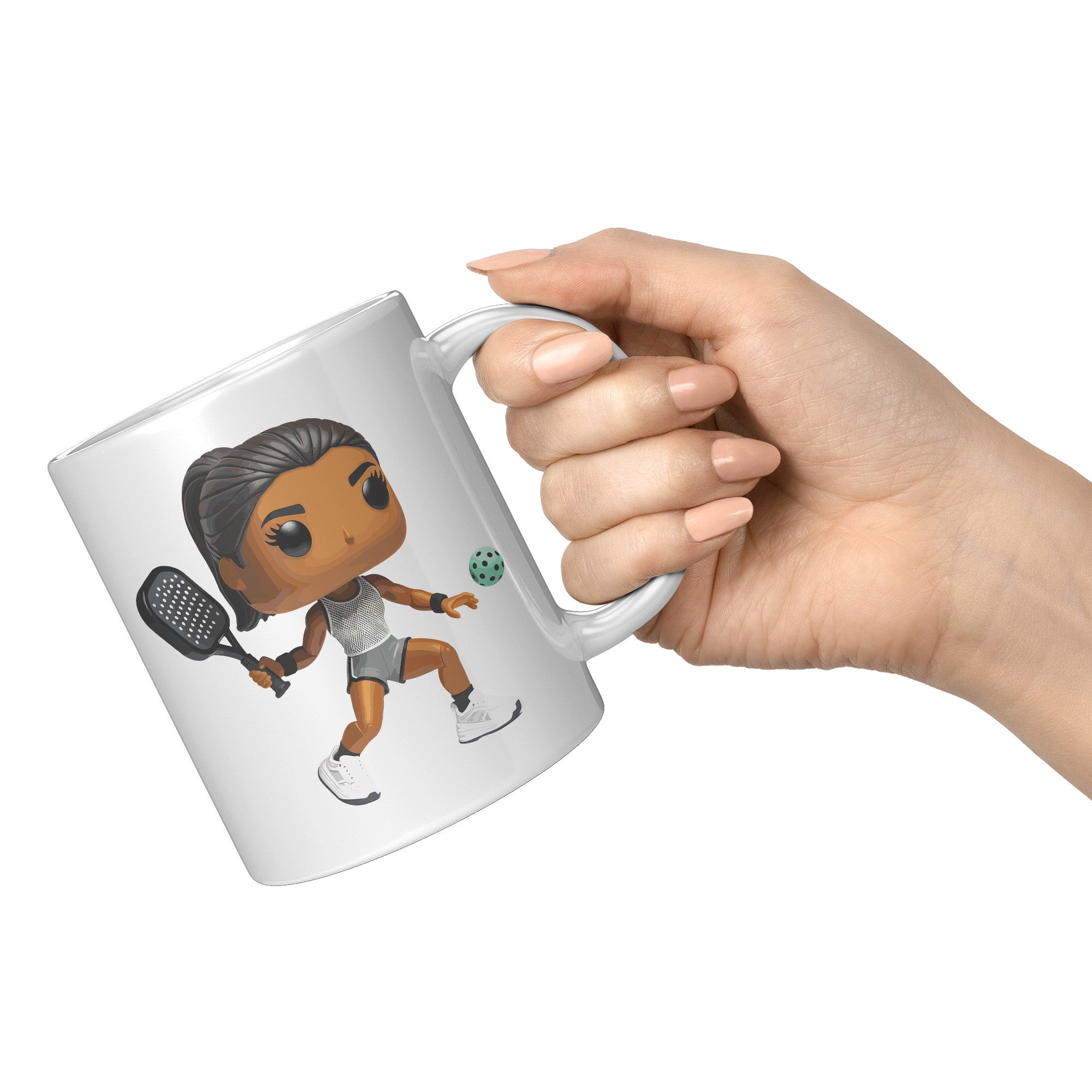 "Funko Pop Style Pickle Ball Player Girl Coffee Mug - Cute Athletic Cup - Perfect Gift for Pickle Ball Enthusiasts - Sporty Chic Apparel" - B
