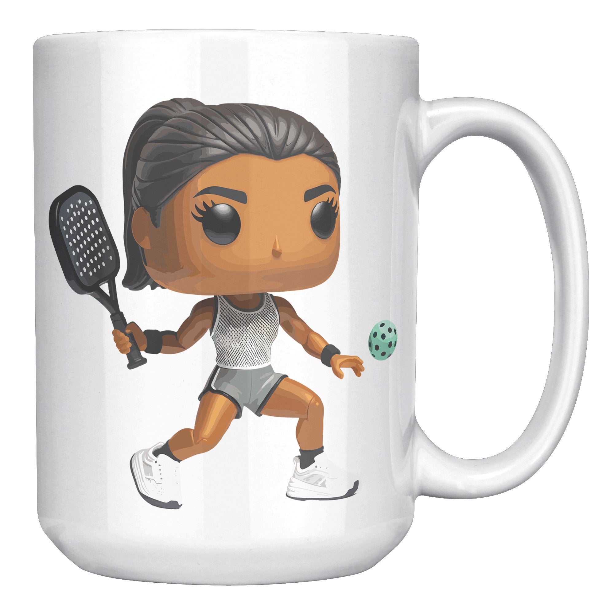 "Funko Pop Style Pickle Ball Player Girl Coffee Mug - Cute Athletic Cup - Perfect Gift for Pickle Ball Enthusiasts - Sporty Chic Apparel" - B1