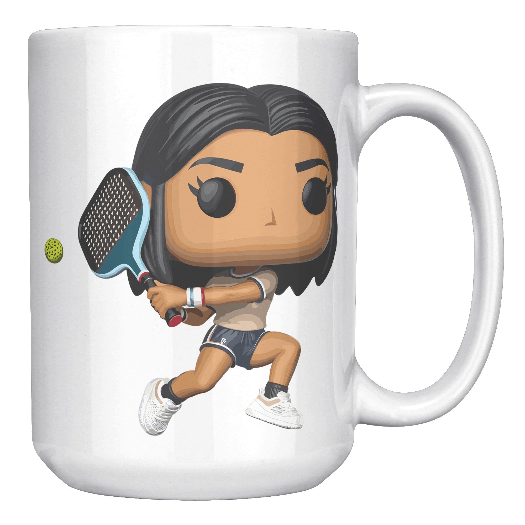 "Funko Pop Style Pickle Ball Player Girl Coffee Mug - Cute Athletic Cup - Perfect Gift for Pickle Ball Enthusiasts - Sporty Chic Apparel" - E1