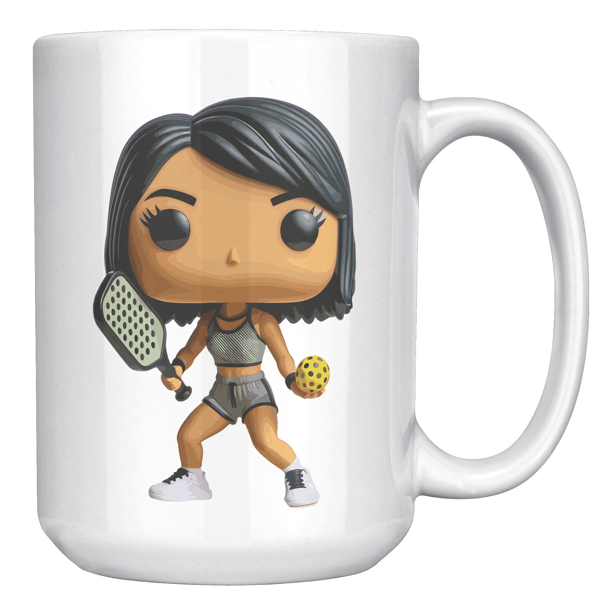 "Funko Pop Style Pickle Ball Player Girl Coffee Mug - Cute Athletic Cup - Perfect Gift for Pickle Ball Enthusiasts - Sporty Chic Apparel" - D1