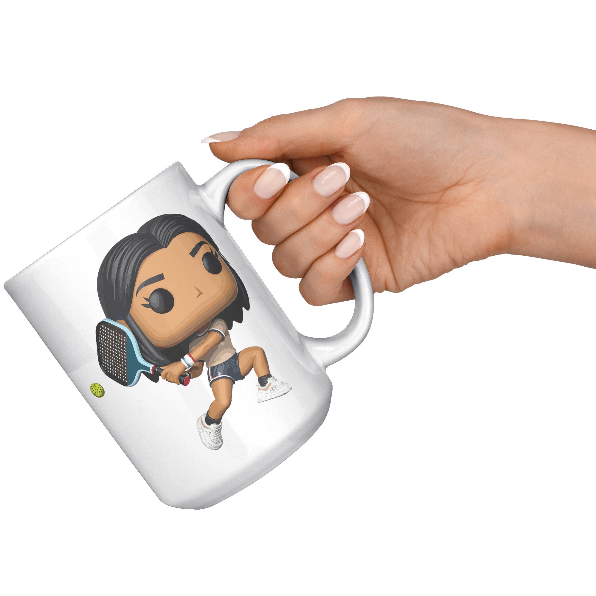 "Funko Pop Style Pickle Ball Player Girl Coffee Mug - Cute Athletic Cup - Perfect Gift for Pickle Ball Enthusiasts - Sporty Chic Apparel" - E1